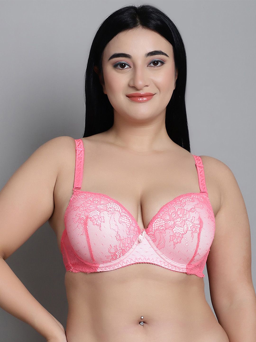 

MAKCLAN Floral Bra Medium Coverage Underwired Lightly Padded, Pink