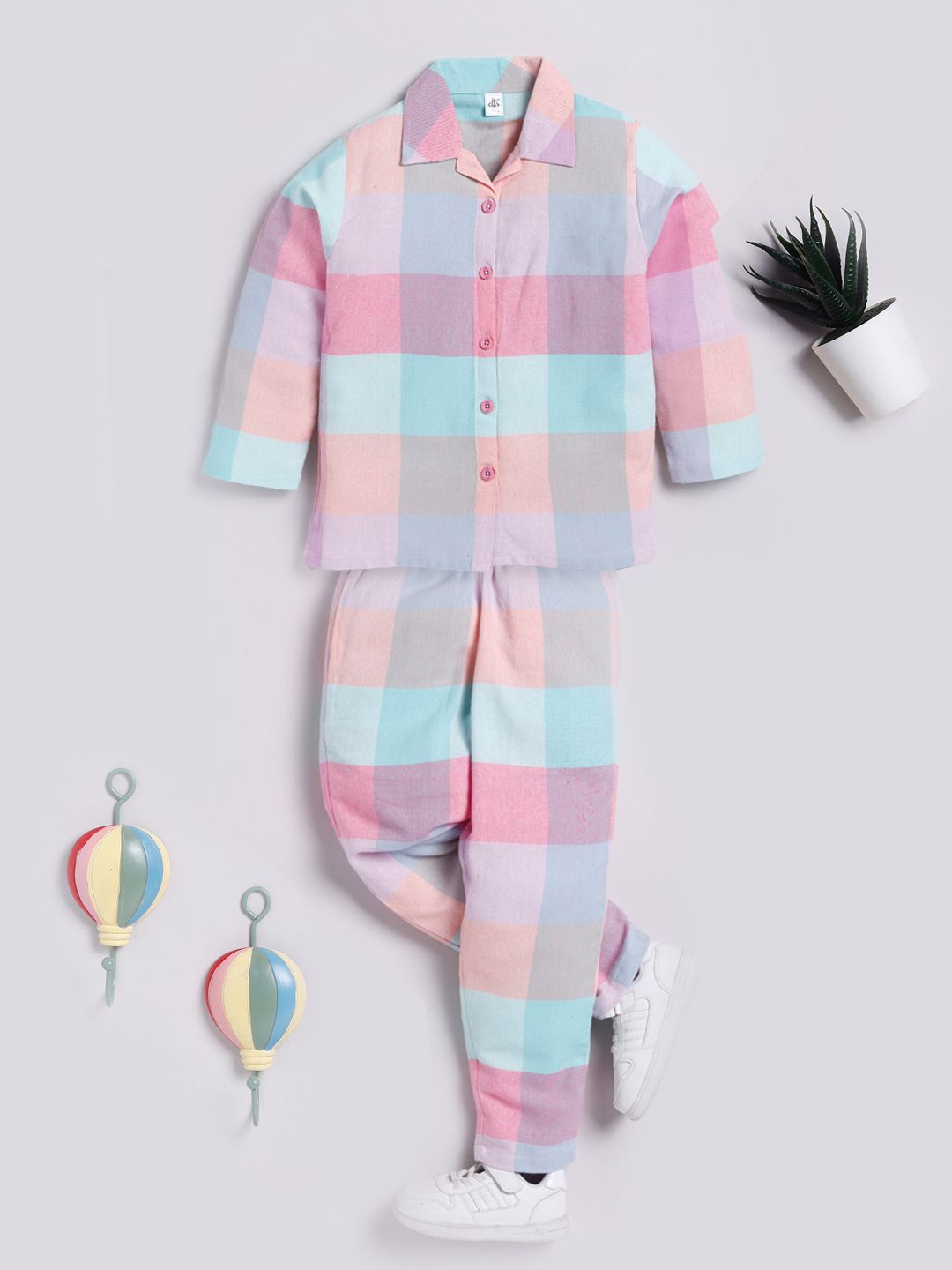 

Clt.s Unisex Kids Checked Night suit, Mauve