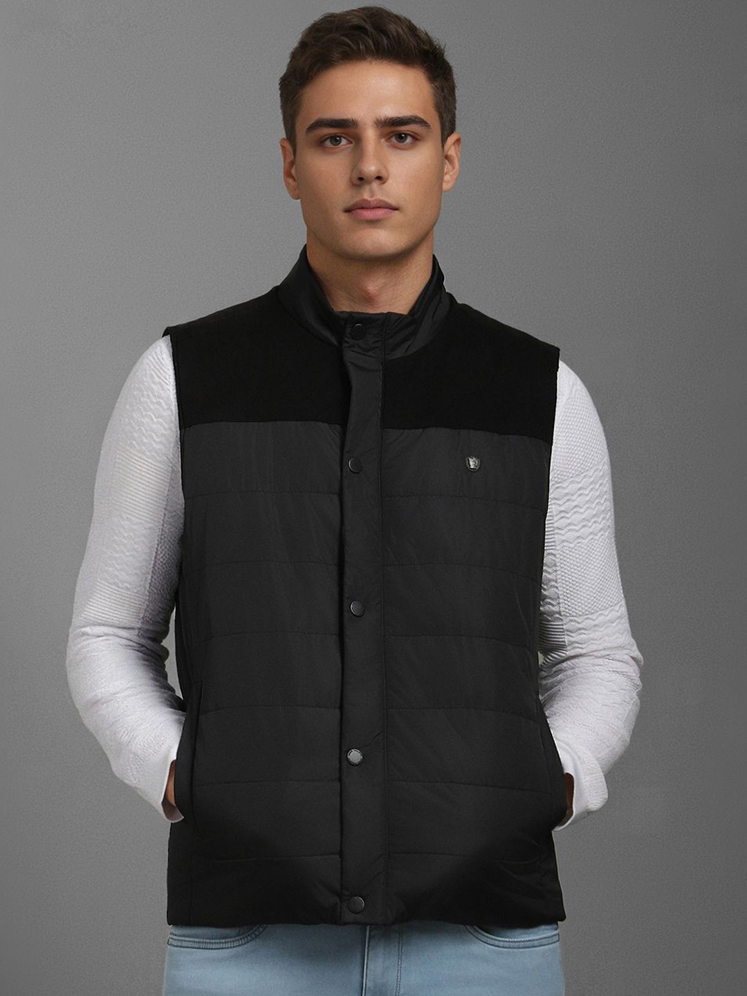 

Louis Philippe Men Colourblocked Woven Jacket, Black