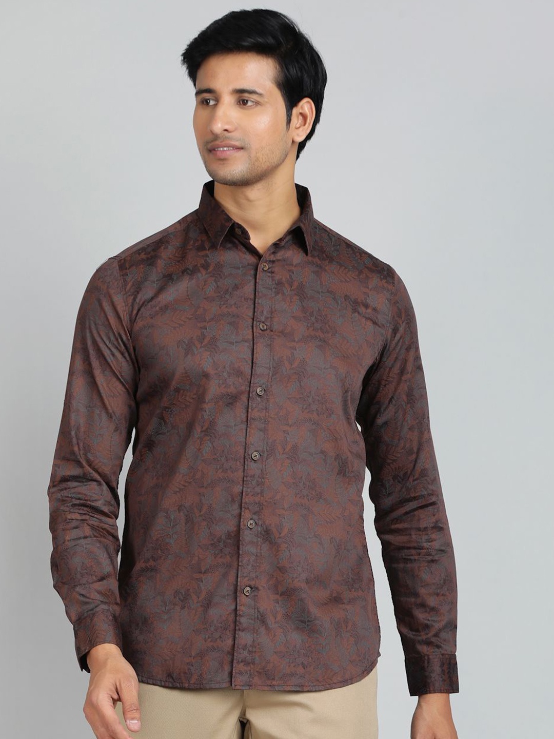 

JADE BLUE Men Slim Fit Floral Opaque Printed Casual Shirt, Brown