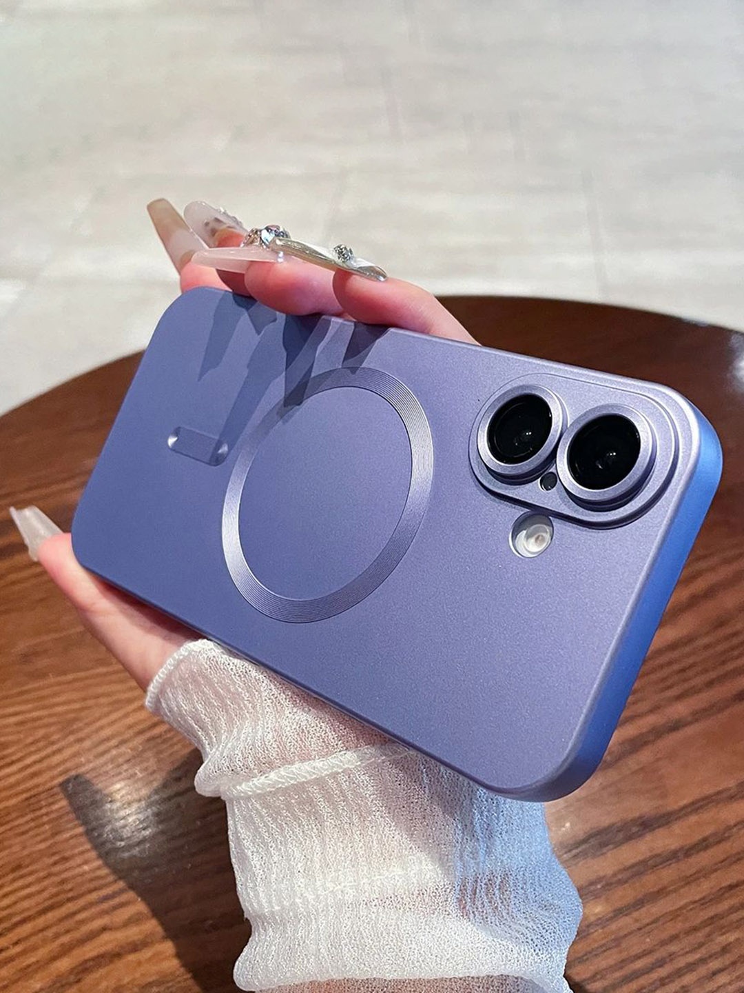 

Luxury Kase Solid Printed iPhone 16 Plus Back Case Mobile Accessories, Purple