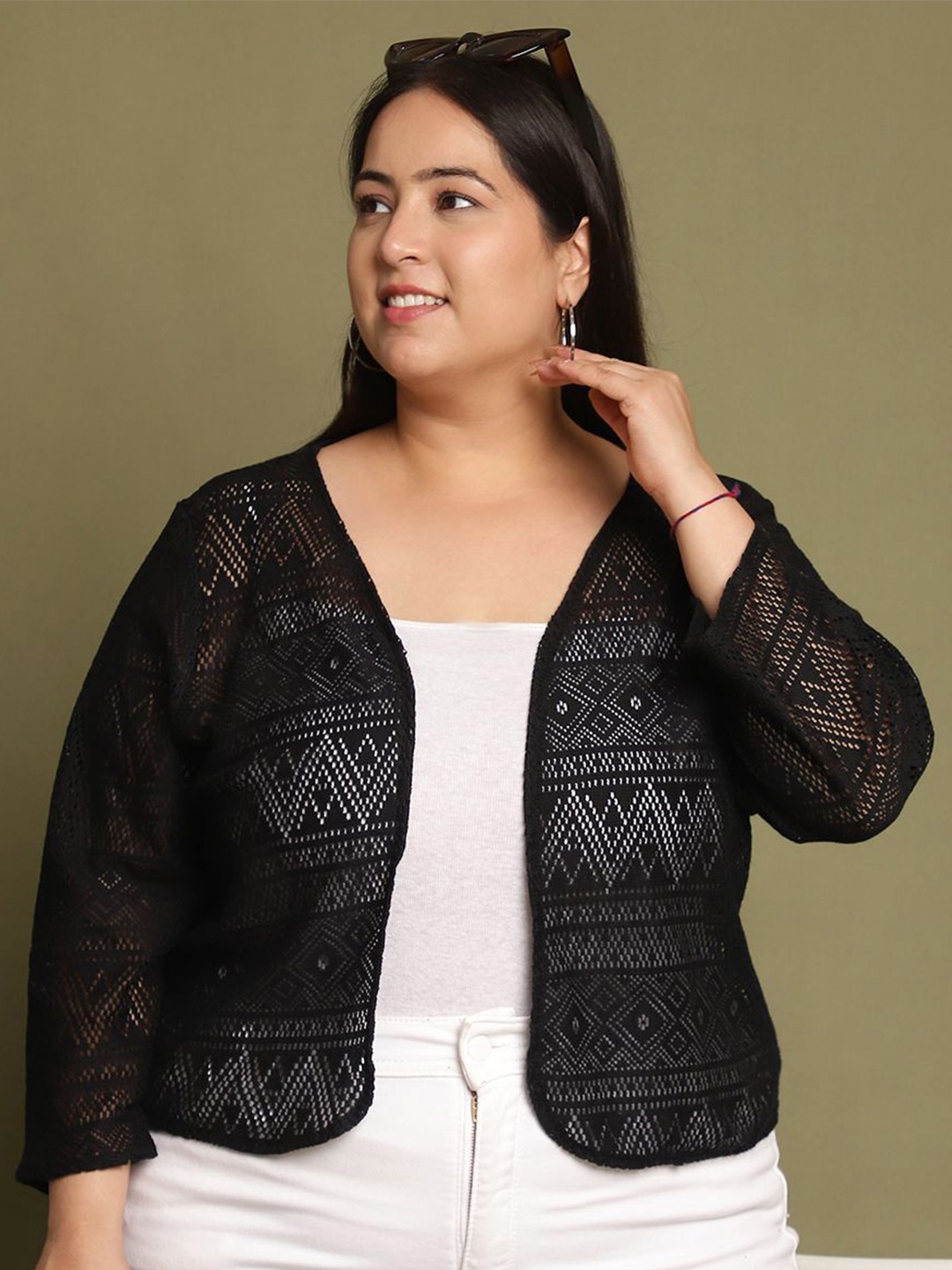 

UnaOne Women Embroidered Shrug, Black