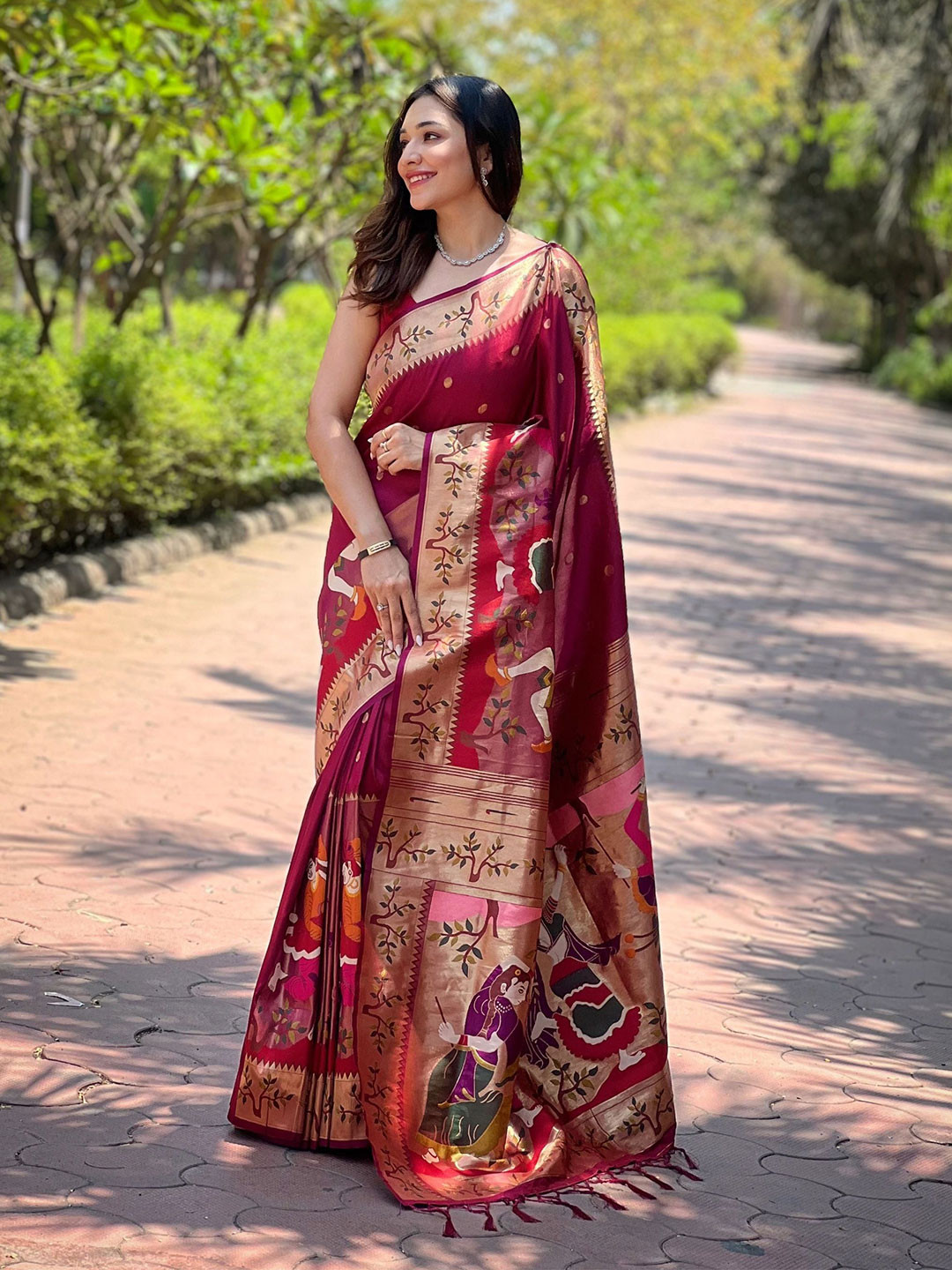 

RAJ DHARMA SILK Woven Design Zari Paithani Saree, Maroon
