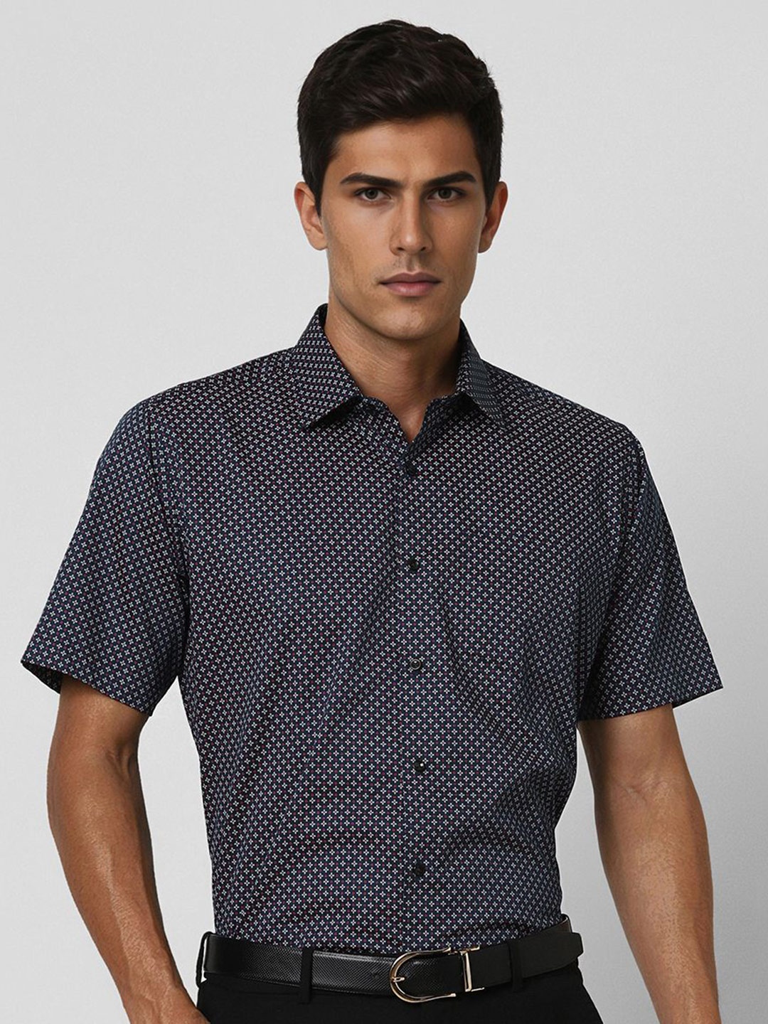 

Van Heusen Men Opaque Printed Formal Shirt, Navy blue