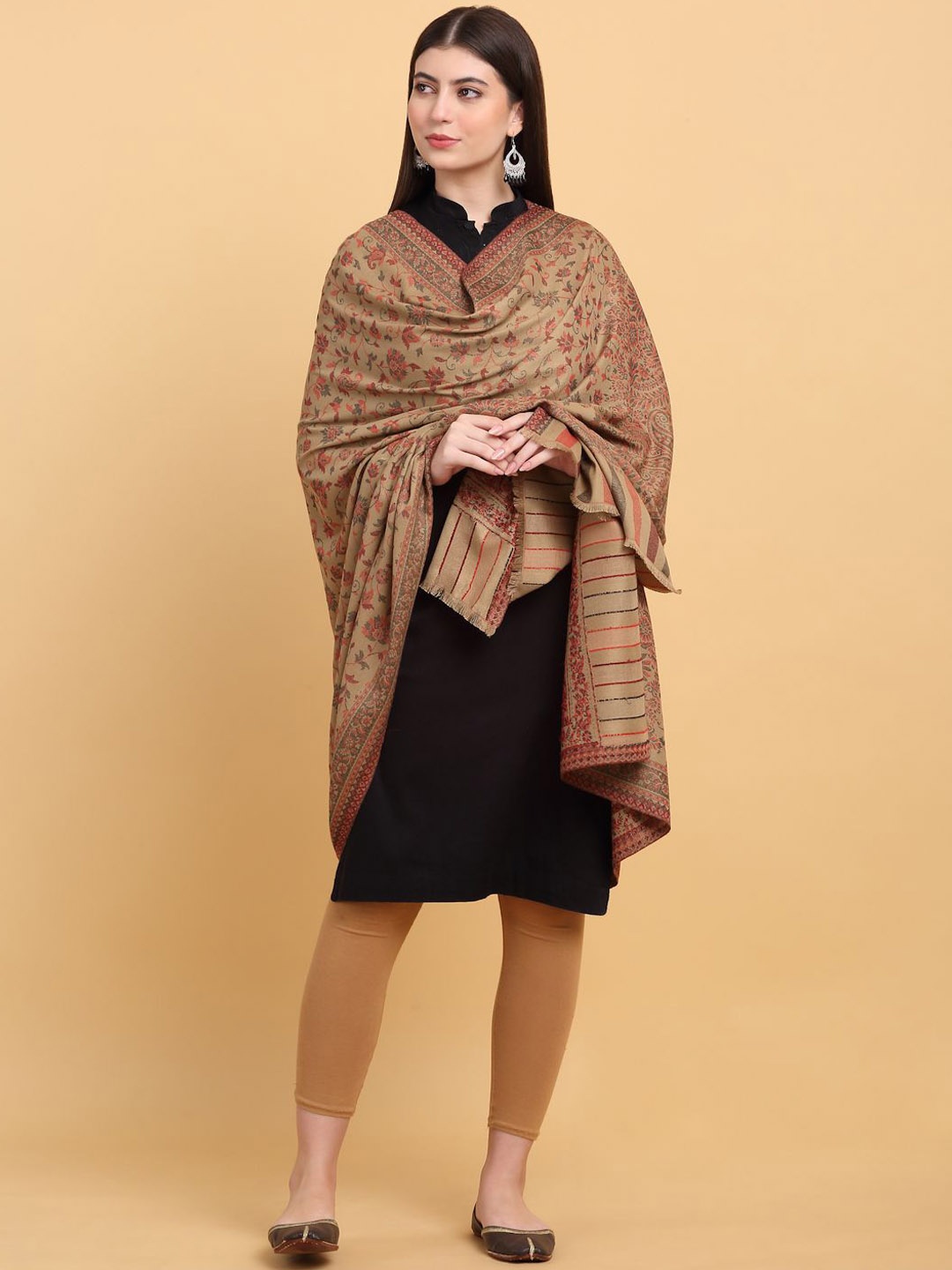 

KRAFT INDIA Women Paisley Printed Shawl, Beige