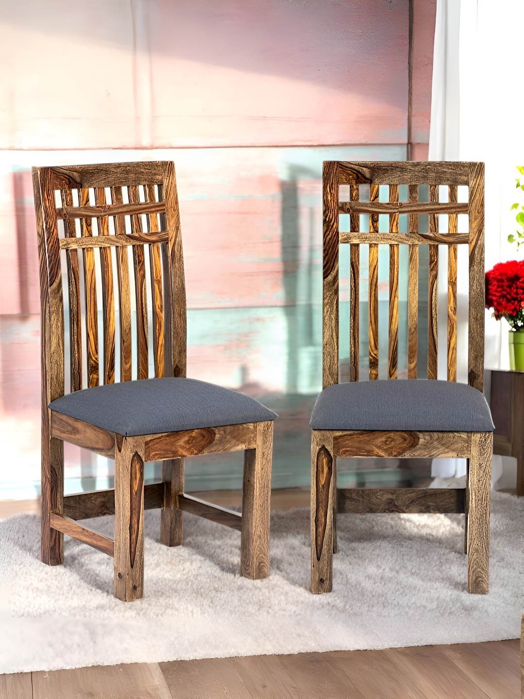 

Ikiriya 2Pcs Grey & Brown Textured Wooden Dining Chairs
