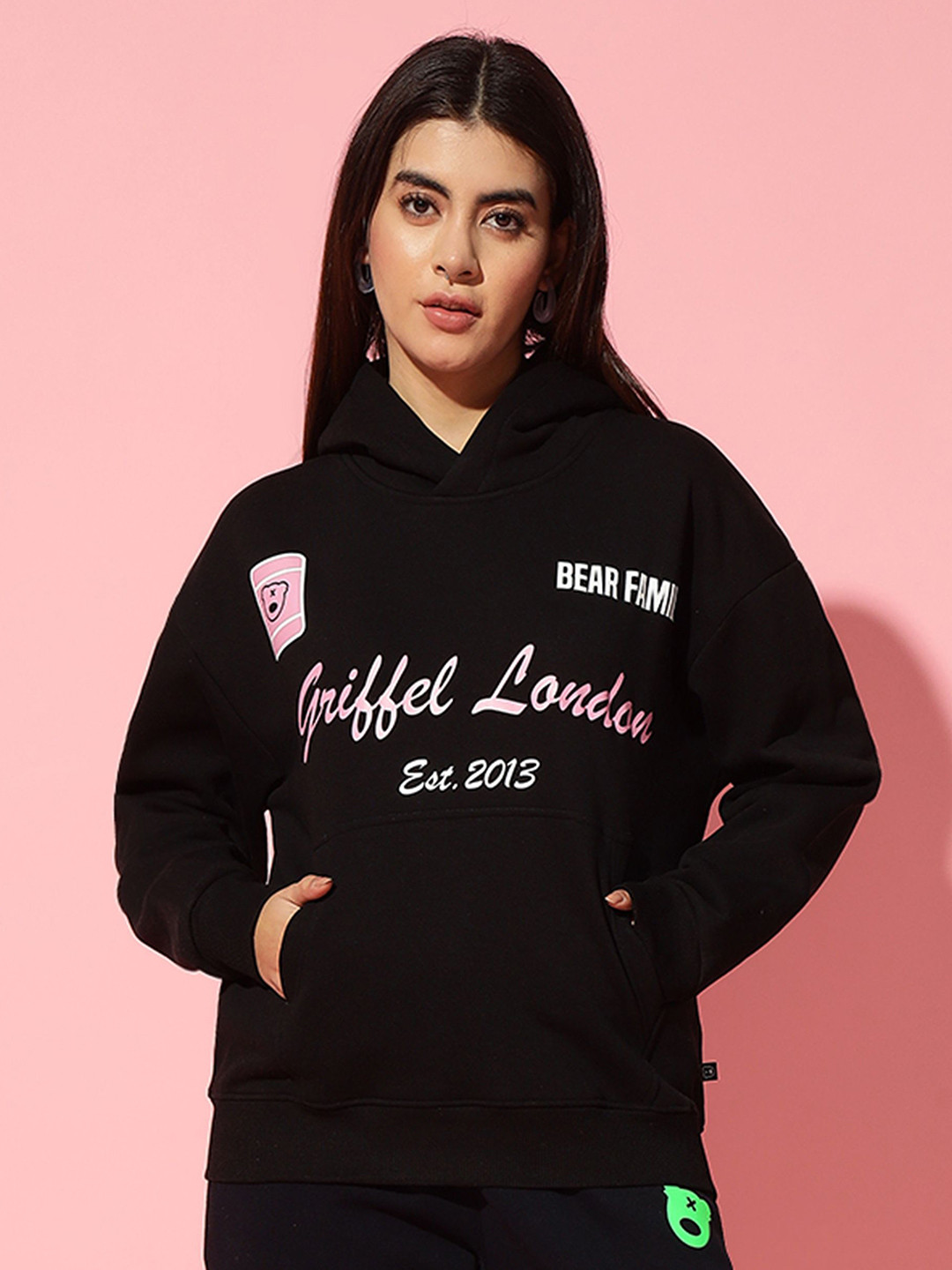 

GRIFFEL Women Typography Printed Sweatshirt, Black