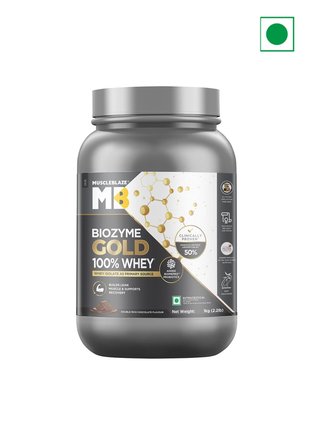 

MuscleBlaze Biozyme Gold 100% Whey Protein- 1 Kg- Chocolate, Brown