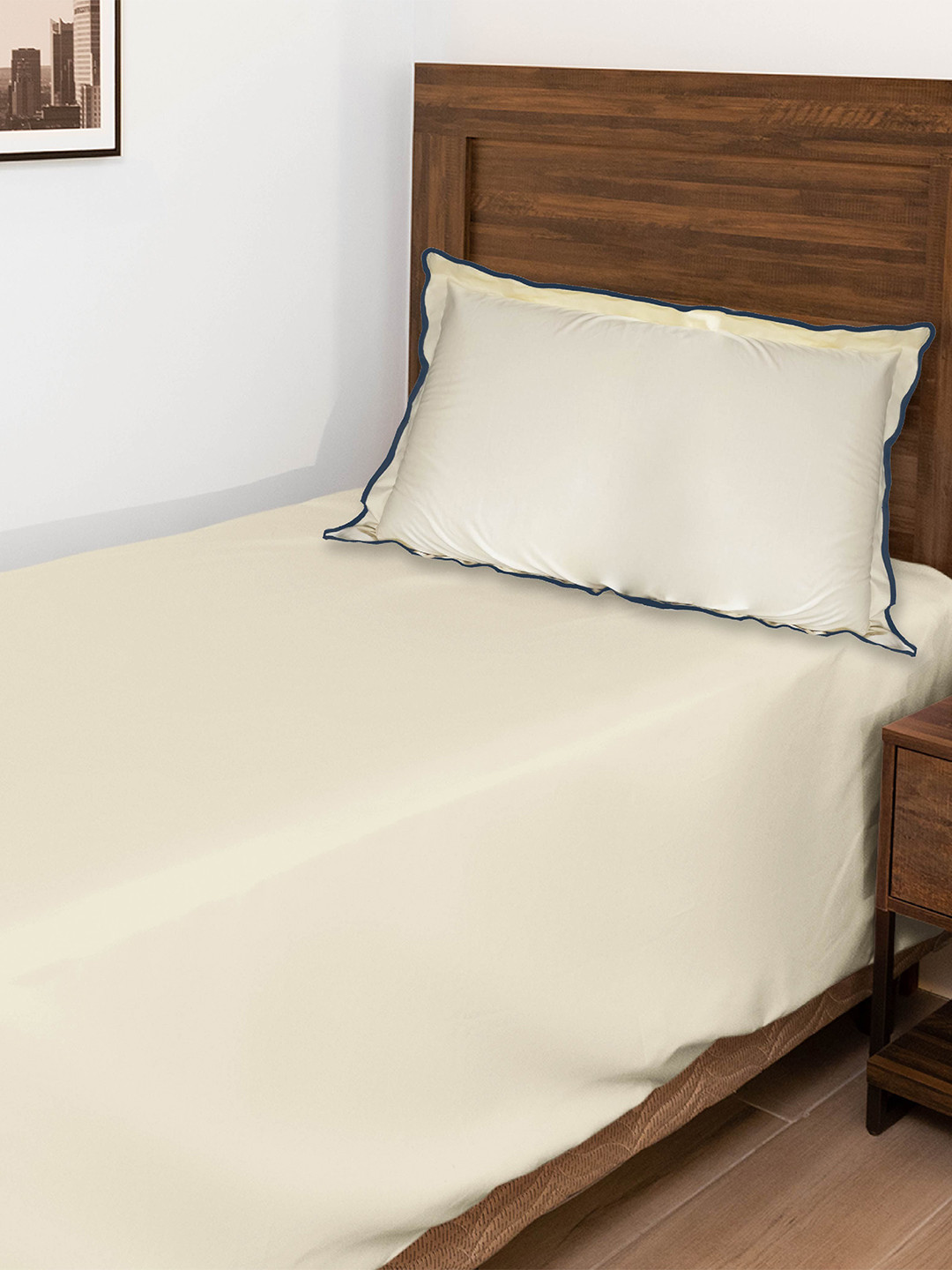 

10club Beige Pure Cotton Single Bedsheet with 2 Pillow Covers 1.50 m x 2.20 m