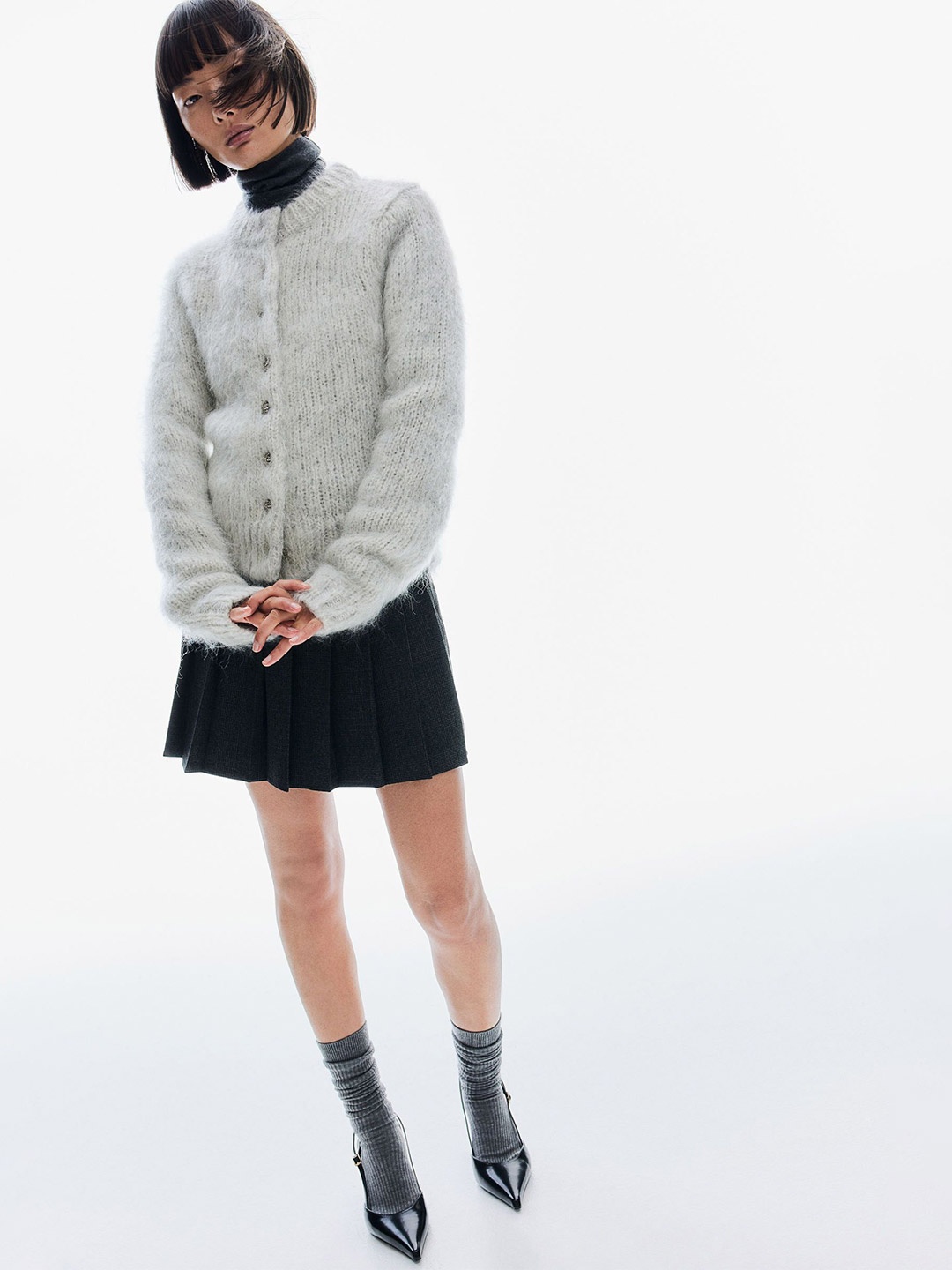 

H&M Mohair-Blend Cardigan, Grey