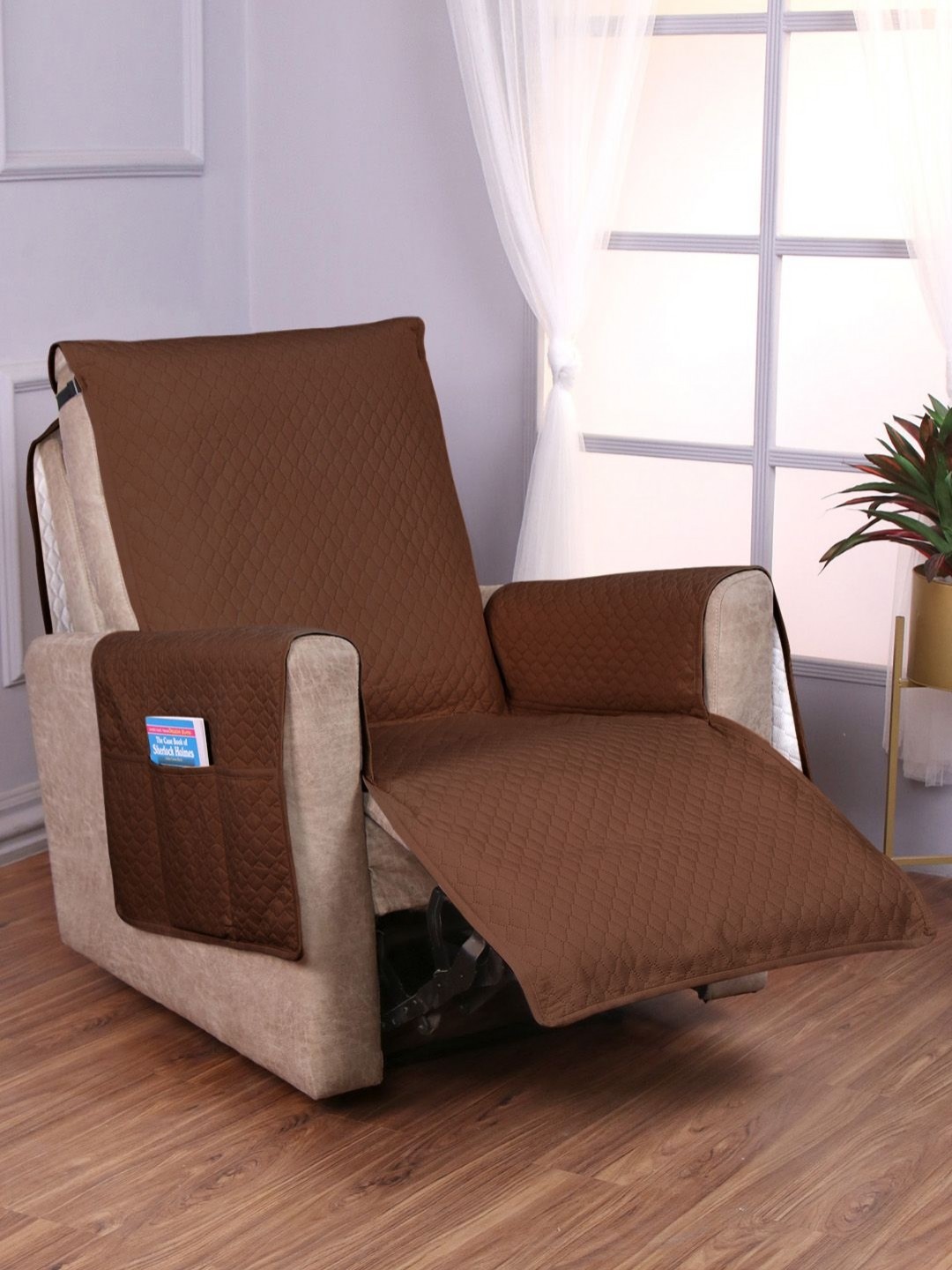 

HOKIPO Coffee Brown Polyester 1 Piece Sofa Cover With Arms