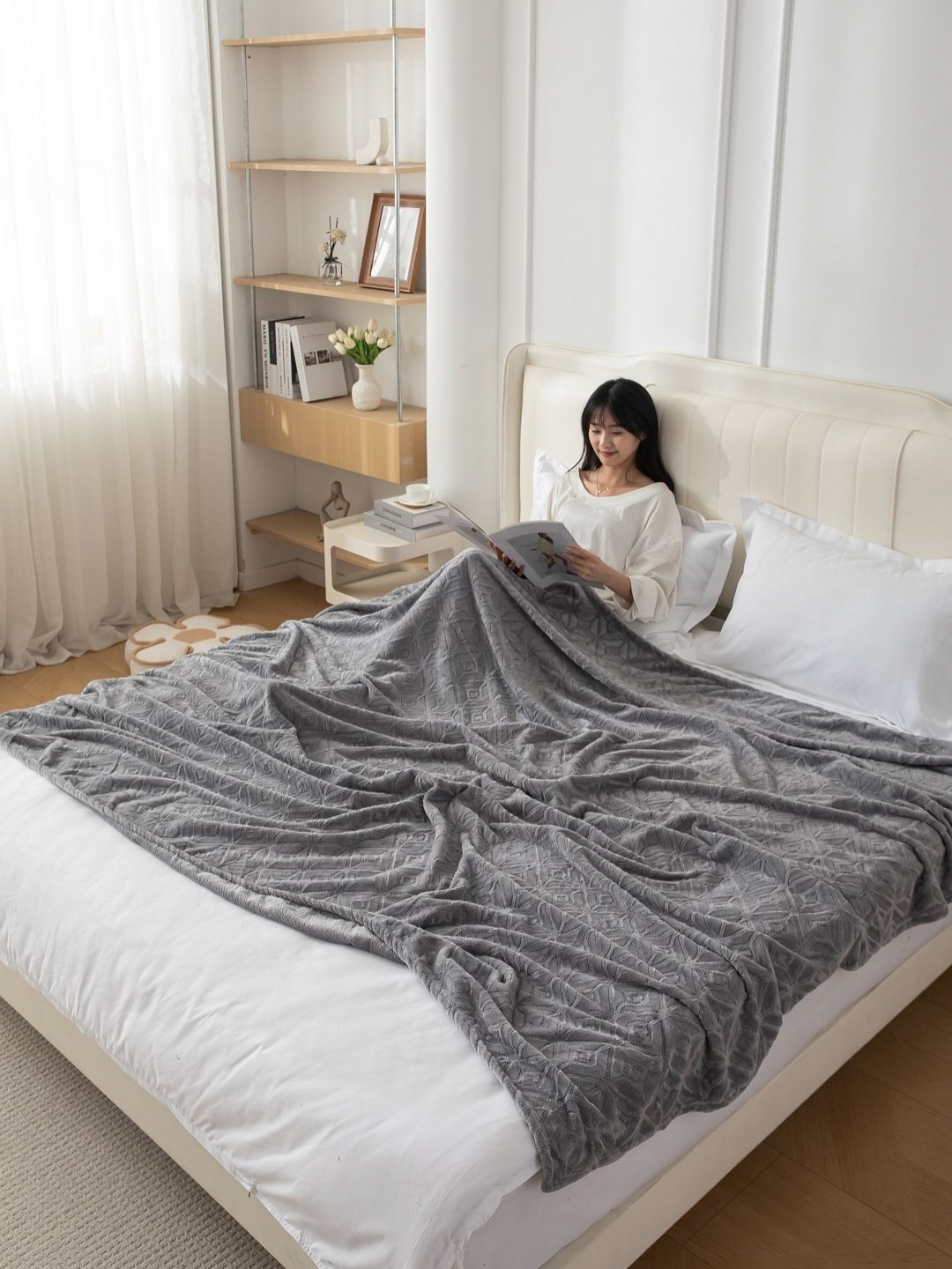 

HOKIPO Grey Fleece 210 GSM Double Bed Blanket