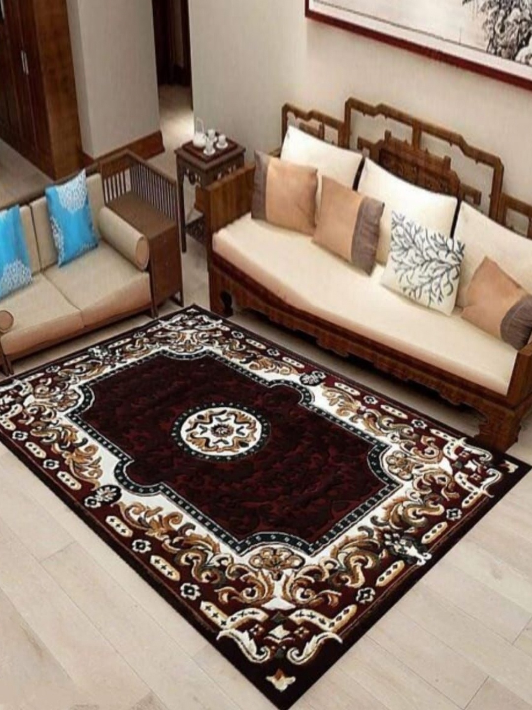 

Samjeeda Handloom carpets Black Geometric Anti-Skid Polyester Carpet