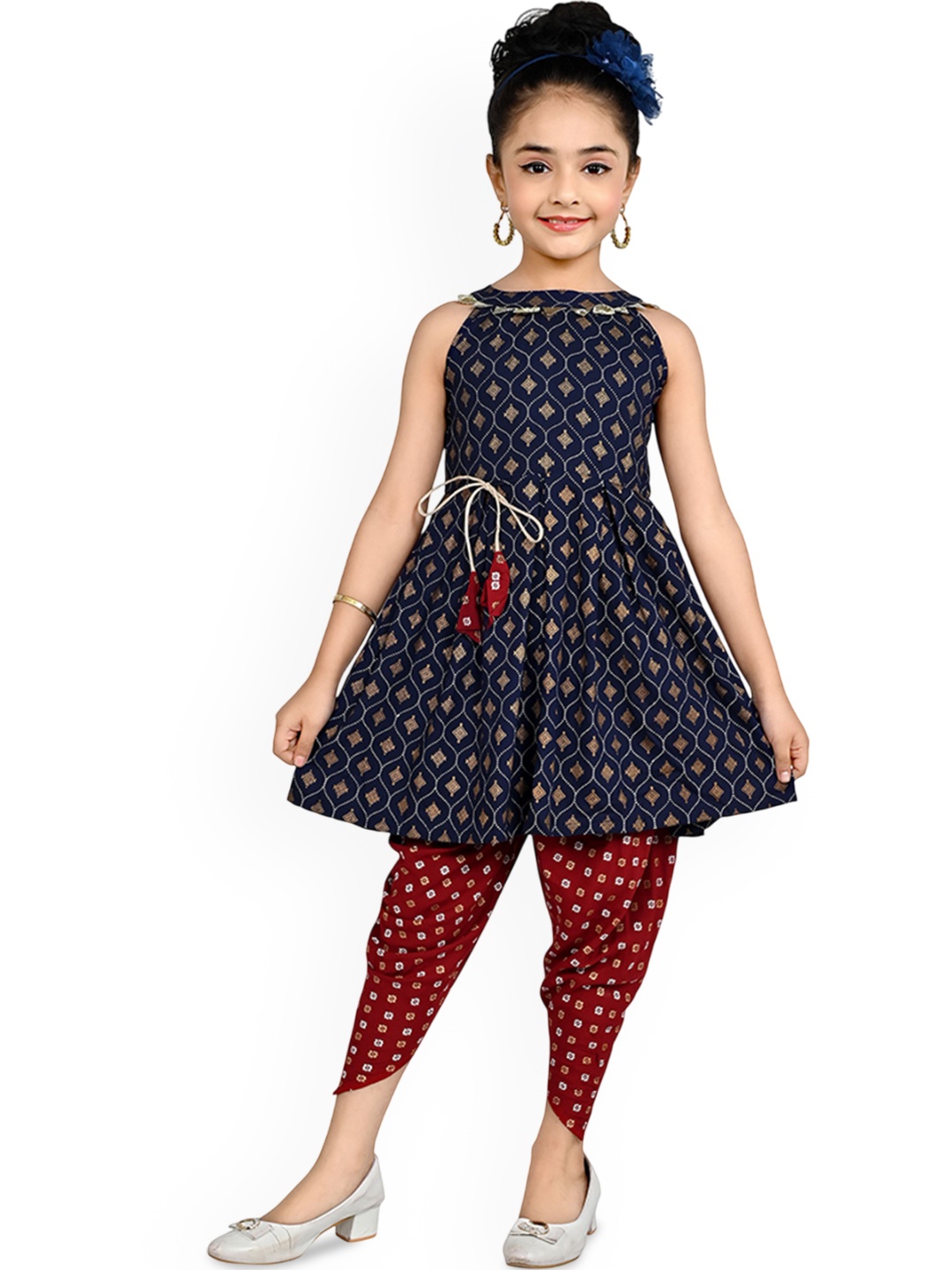 

BAESD Girls Floral Printed Regular Kurti with Dhoti Pants, Blue