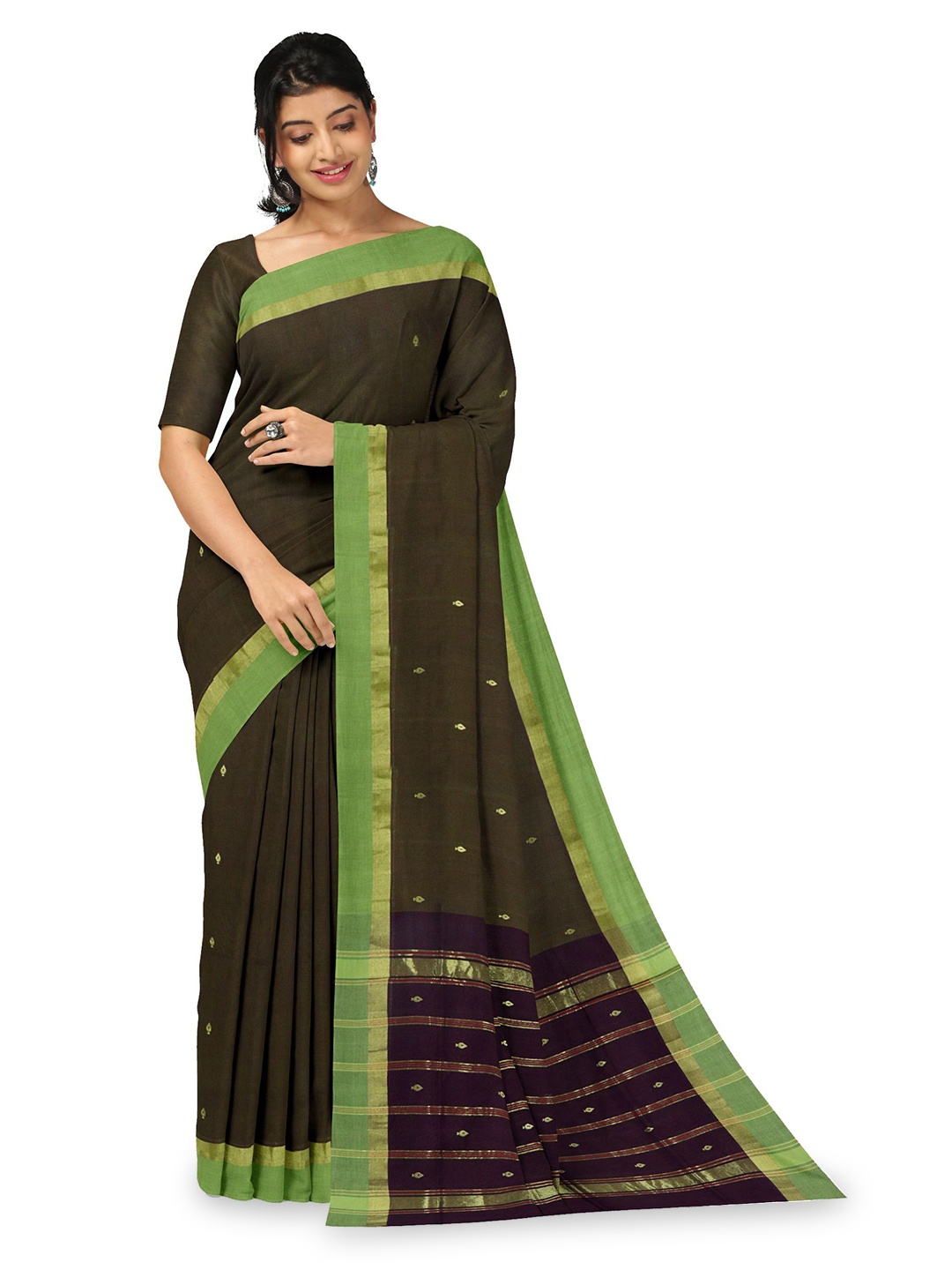 

APCO Ethnic Motifs Zari Pure Cotton Venkatgiri Saree, Green