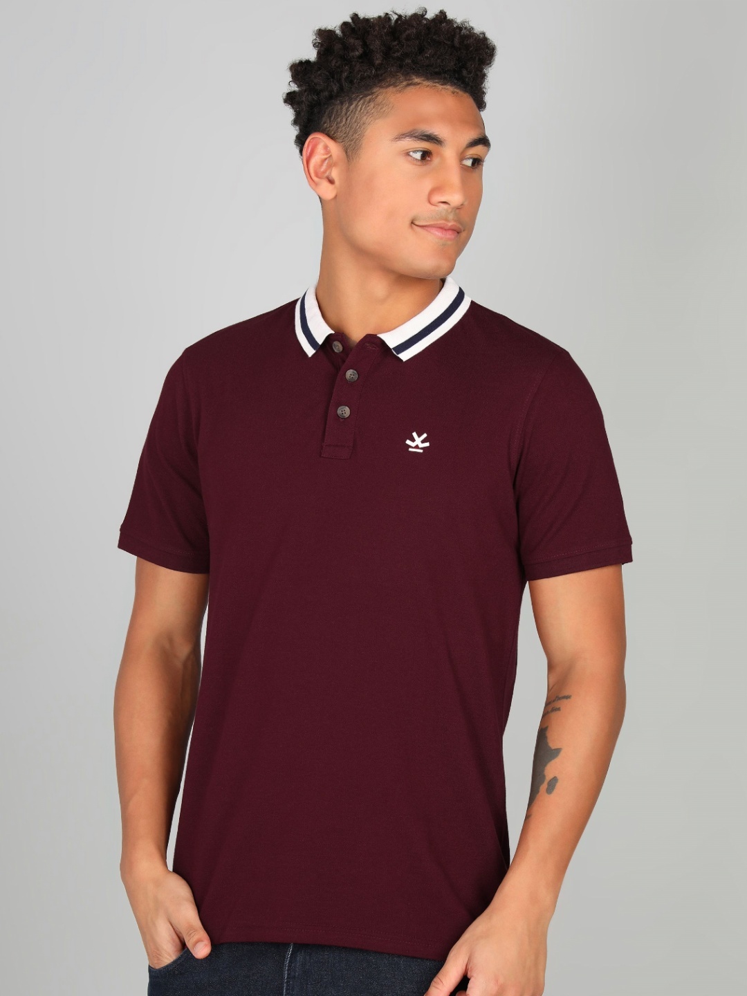 

WROGN Men Polo Collar Pockets Slim Fit T-shirt, Maroon