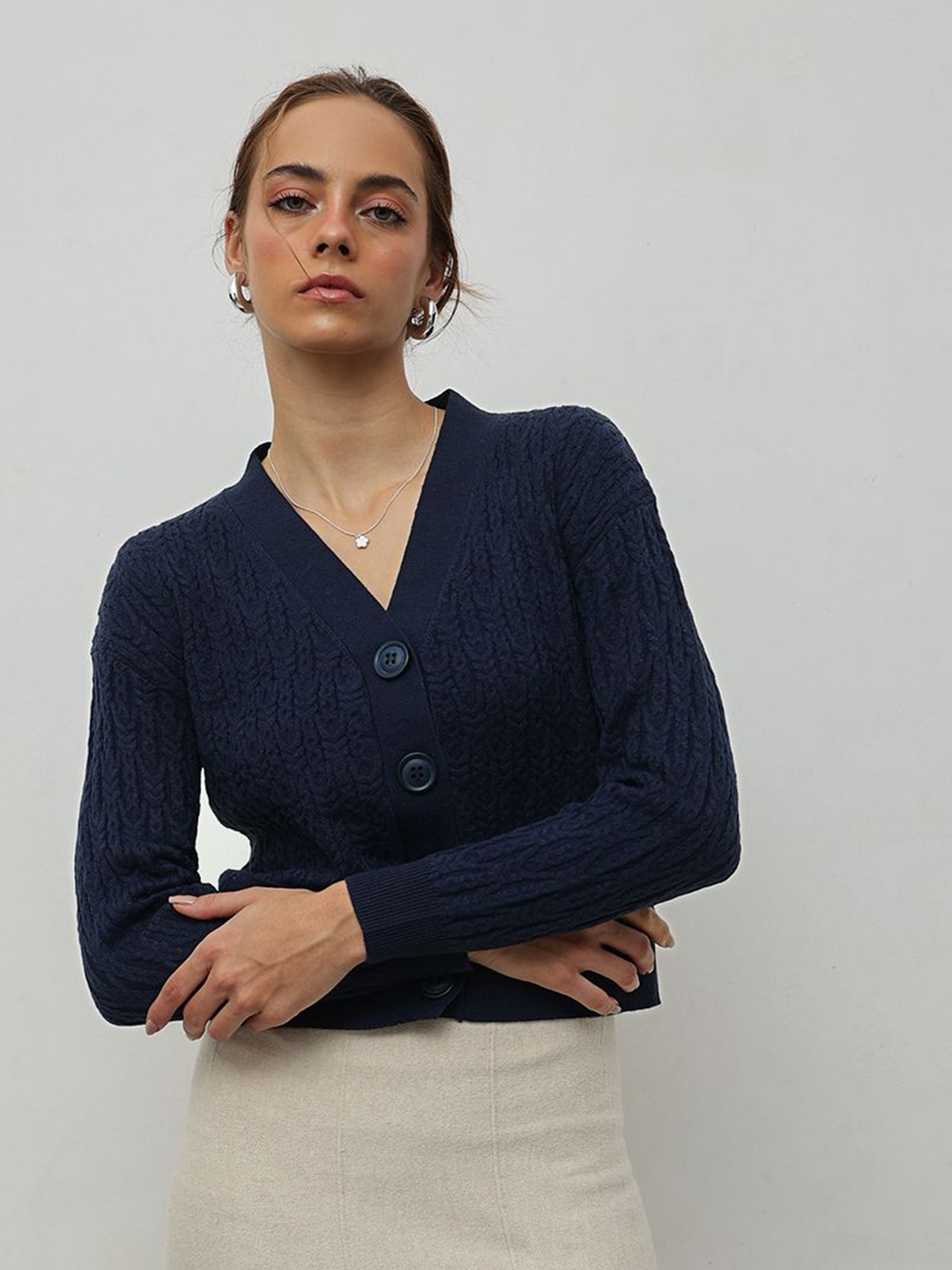 

STREET 9 Women Cable Knit Cardigan, Navy blue