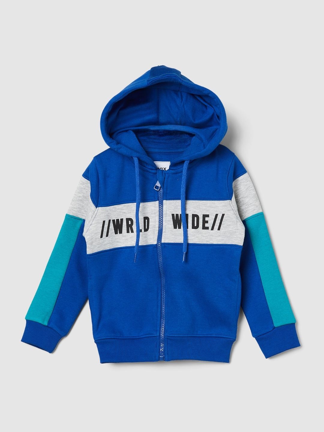 

max Boys Colourblocked Hooded Front-Open Sweatshirt, Blue