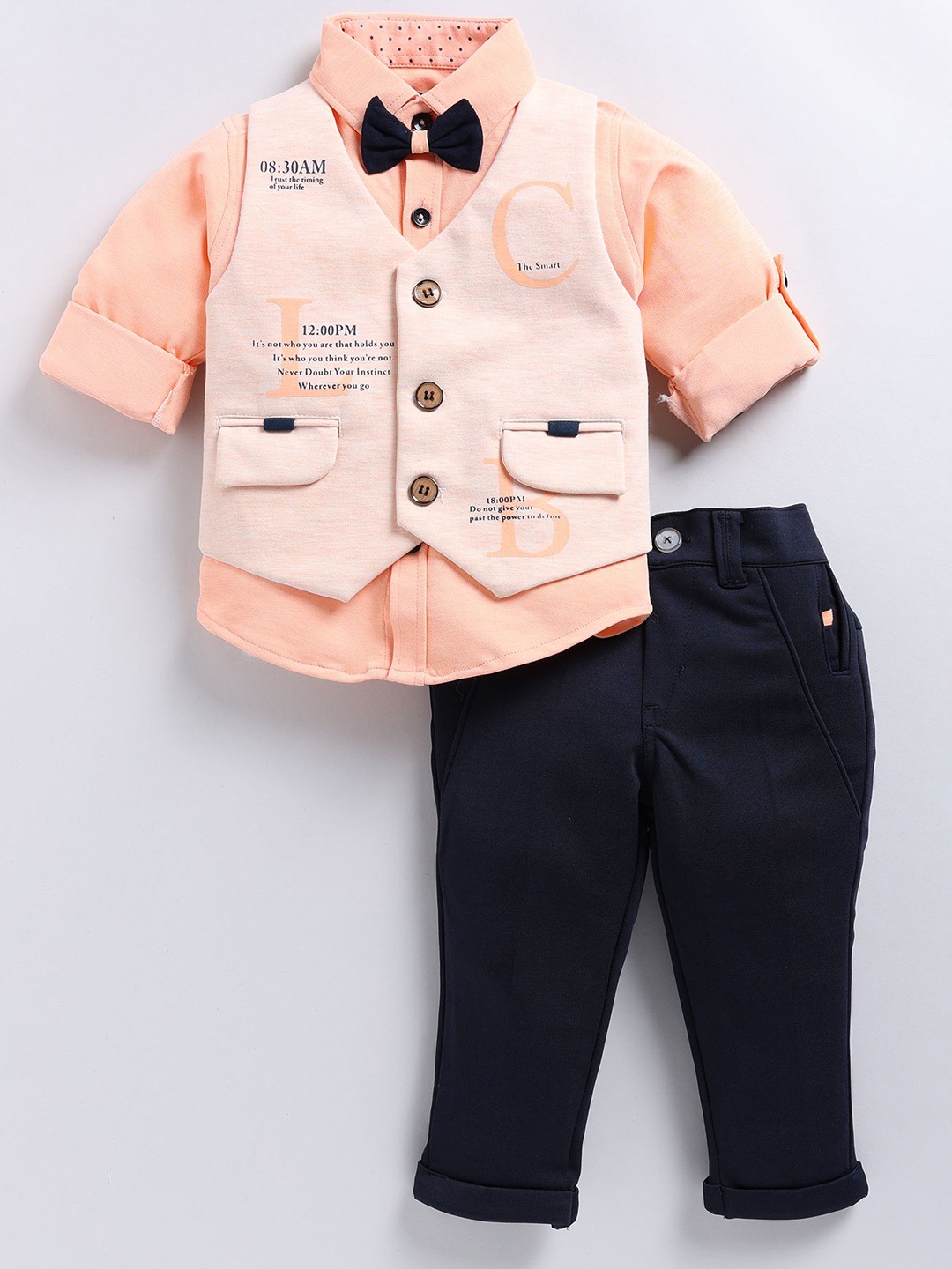 

LITTLE COLLARS Boys Printed Shirt with Trousers, Orange