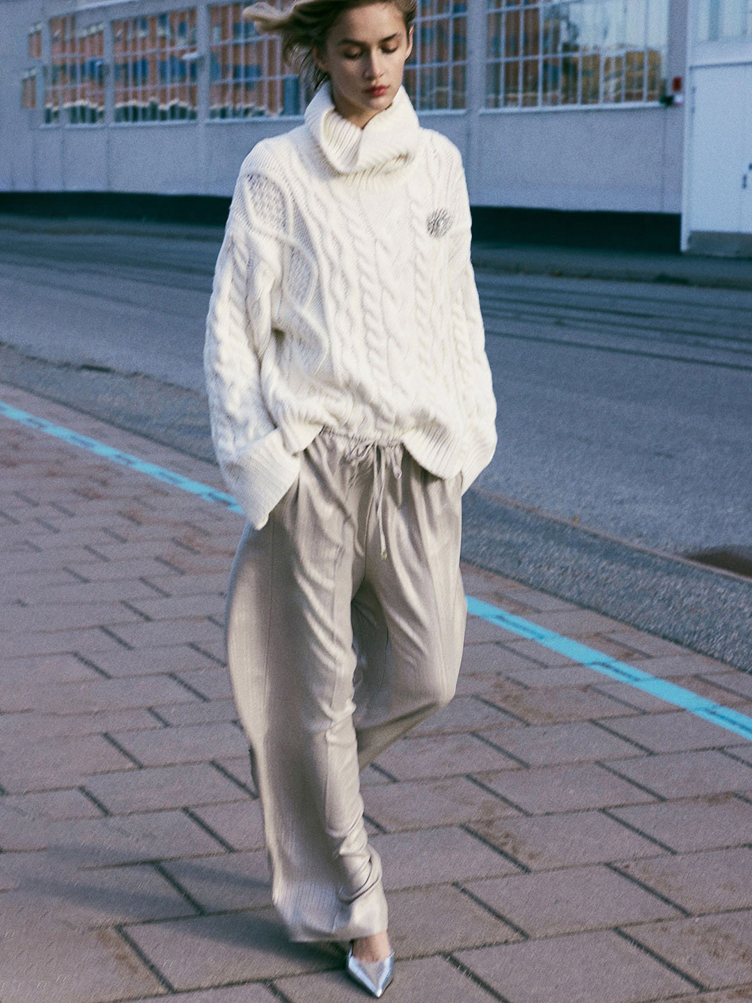 

H&M Wide Drawstring Trousers, Beige