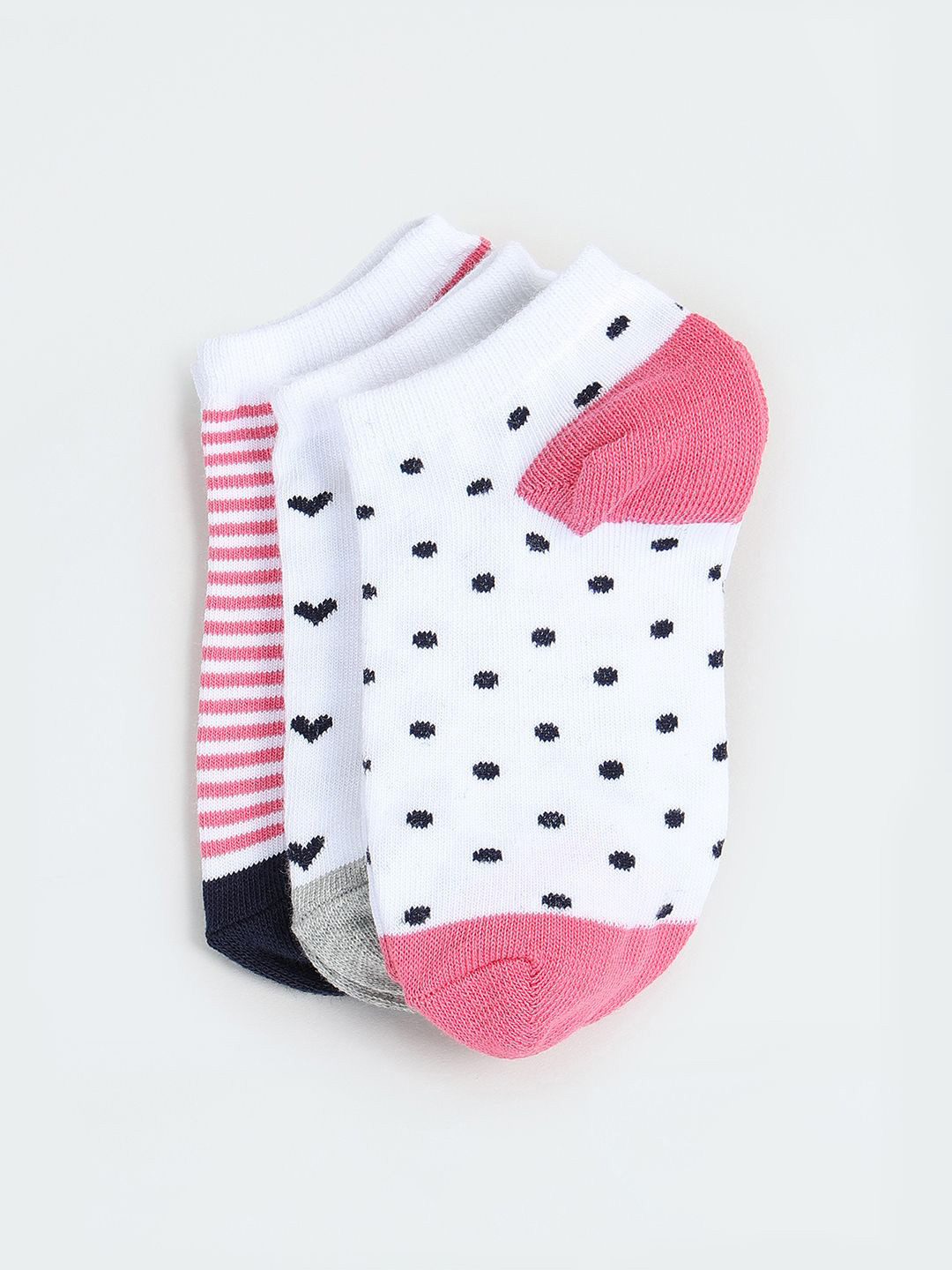 

max Girls Pack Of 3 Patterned Ankle Length Socks, White