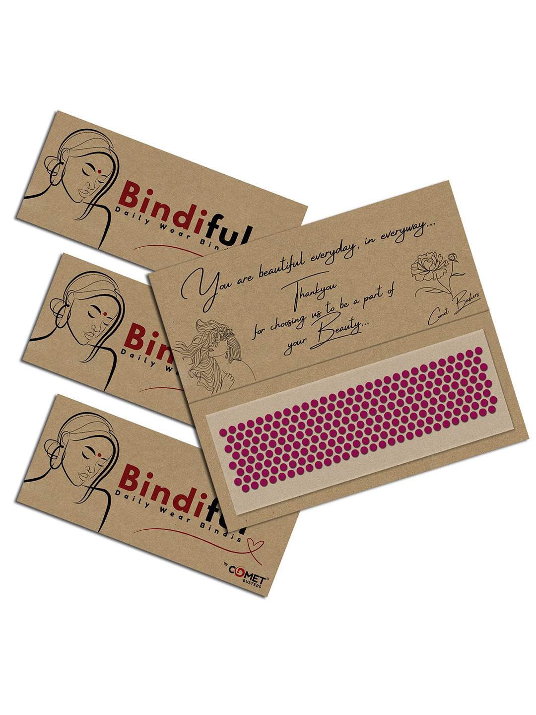 

Comet Busters Bindiful Set Of 3 Traditional Bindi - Hot Pink