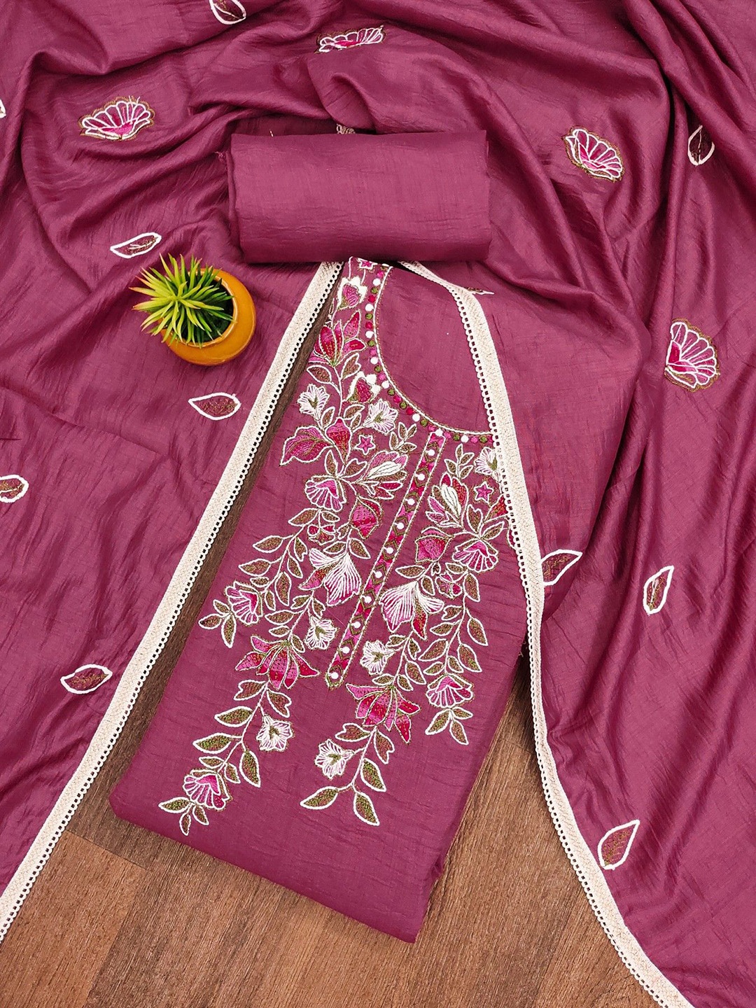 

mimi design Unstitched Dress Material, Pink
