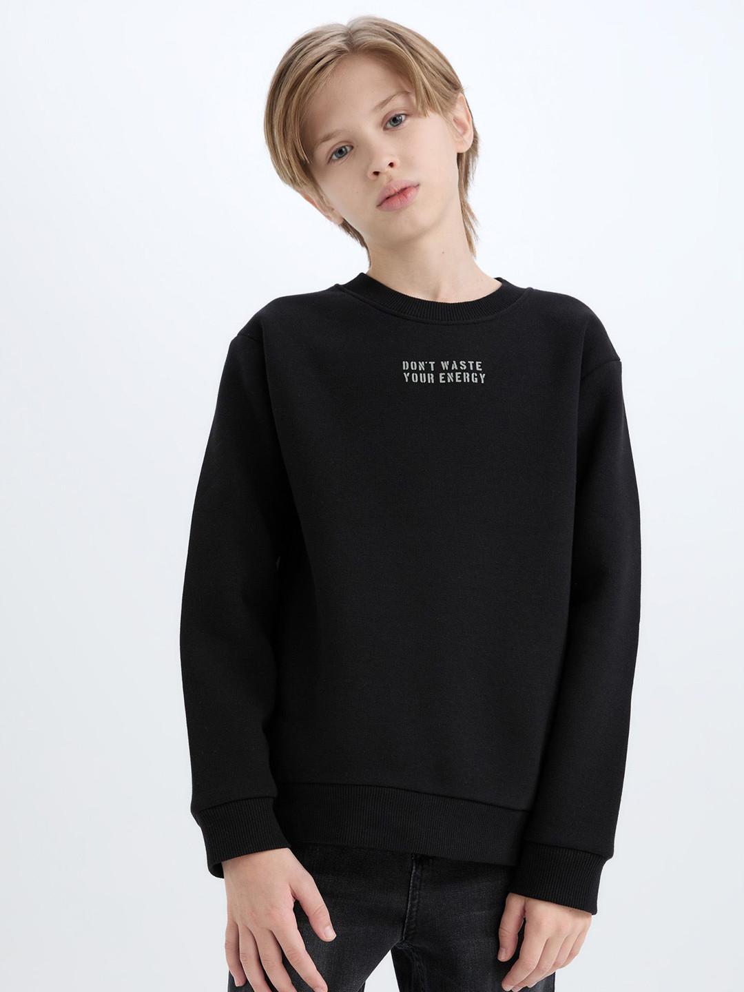 

DeFacto Boys Typography Printed Pullover, Black