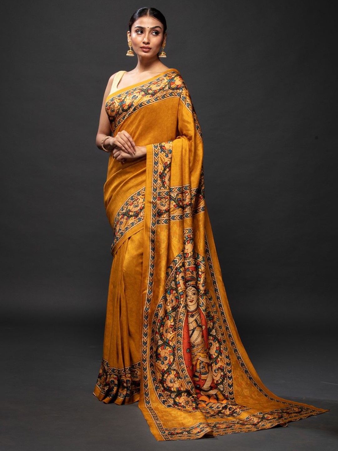 

House of Deepthi Floral Printed Saree, Yellow