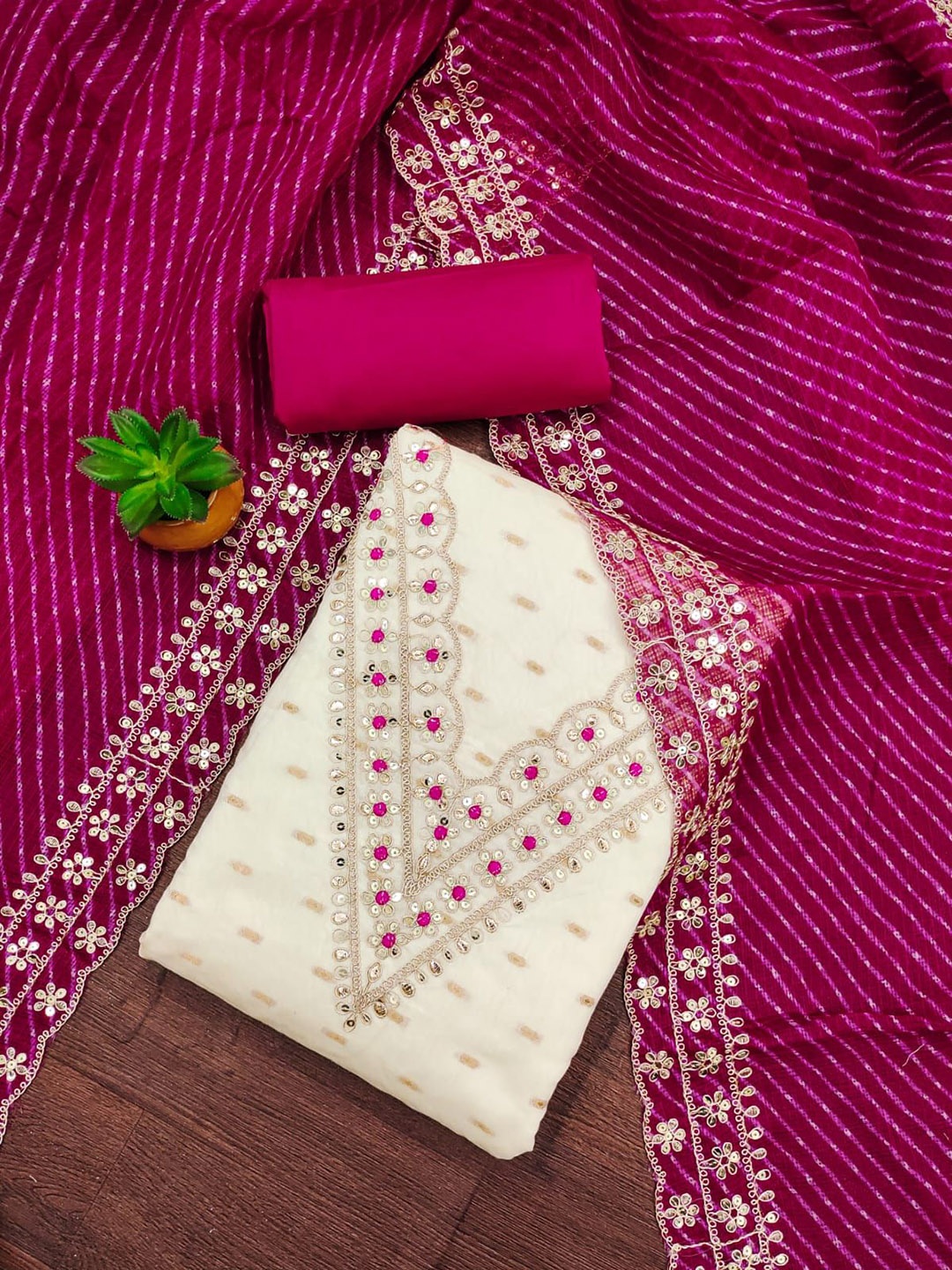 

ZEEPKART Unstitched Dress Material, Pink