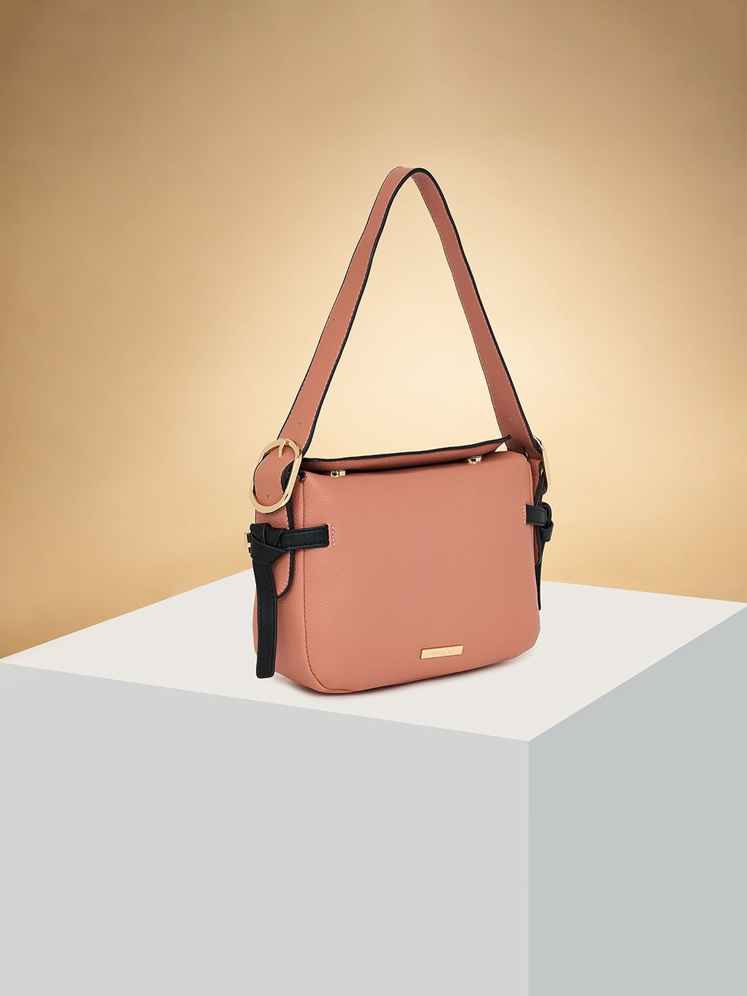 

Forever Glam by Pantaloons Colourblocked PU Oversized Structured Shoulder Bag, Pink