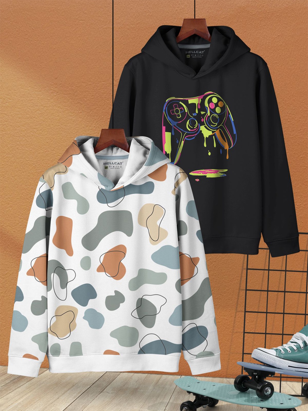 

HELLCAT Boys Pack of 2 Graphic Printed Cotton Sweatshirt, Black