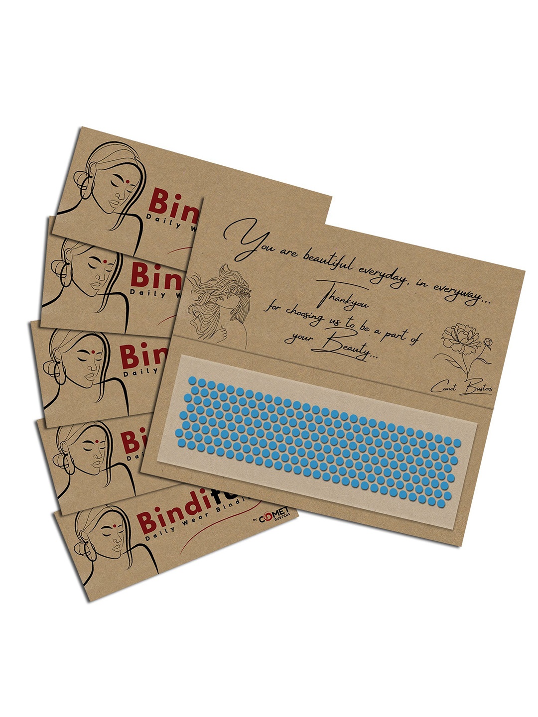 

Comet Busters Bindiful Set Of 5 Traditional Round Bindis - Turquoise Blue