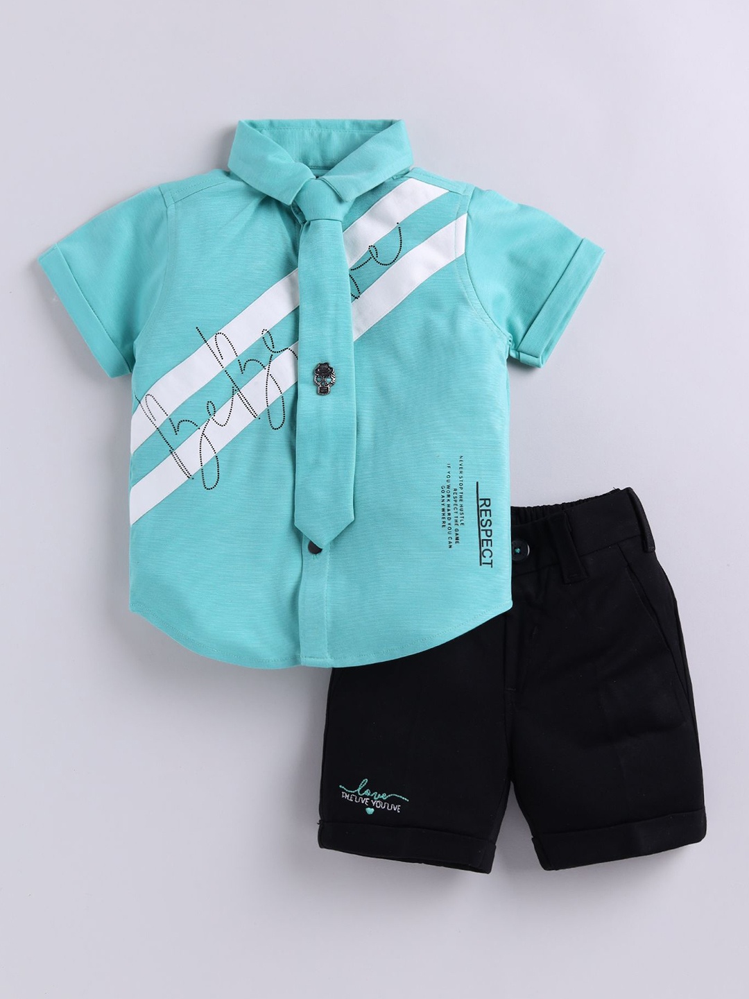 

LITTLE COLLARS Boys Printed Shirt with Shorts, Green