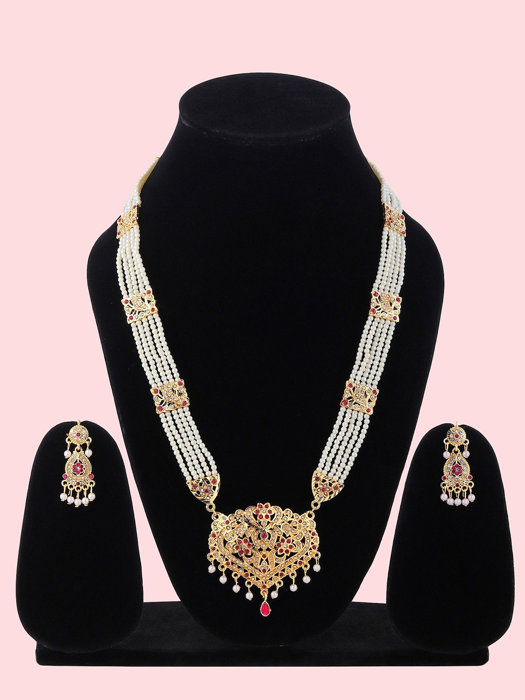 

RHOSYN Gold-Plated Stone-Studded & Beaded Jewellery Set