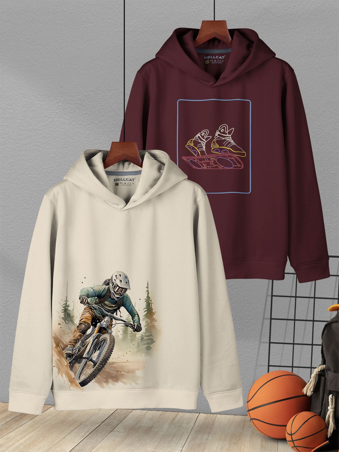 

HELLCAT Boys Pack of 2 Printed Hooded Sweatshirt, Maroon