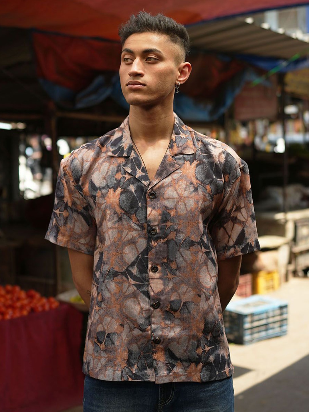 

Big Bunny Men Custom Floral Opaque Casual Shirt, Rust