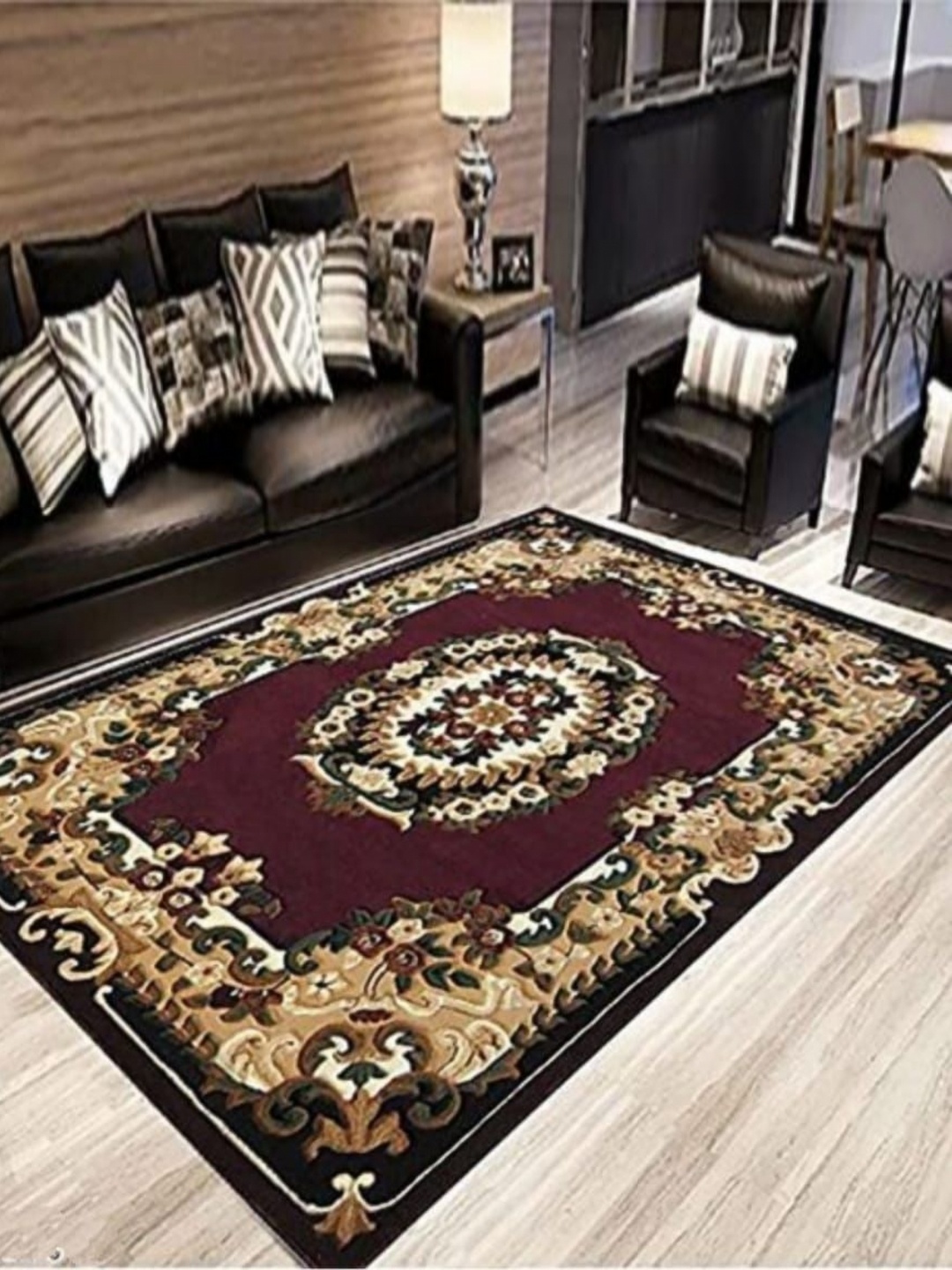 

Samjeeda Handloom carpets Black Geometric Anti-Skid Polyester Carpet