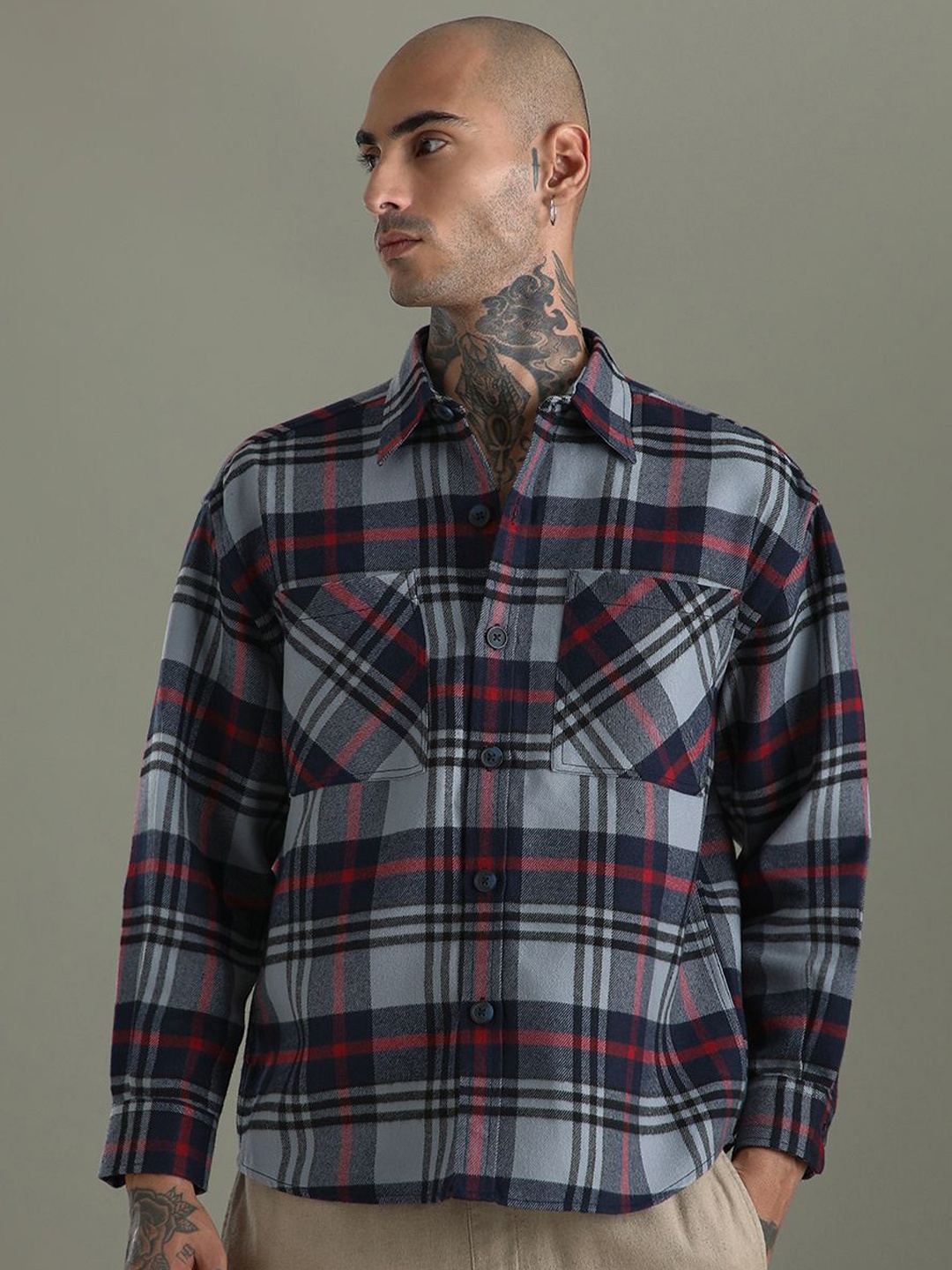 

Banana Club Men Checked Relaxed Fit Shacket, Grey