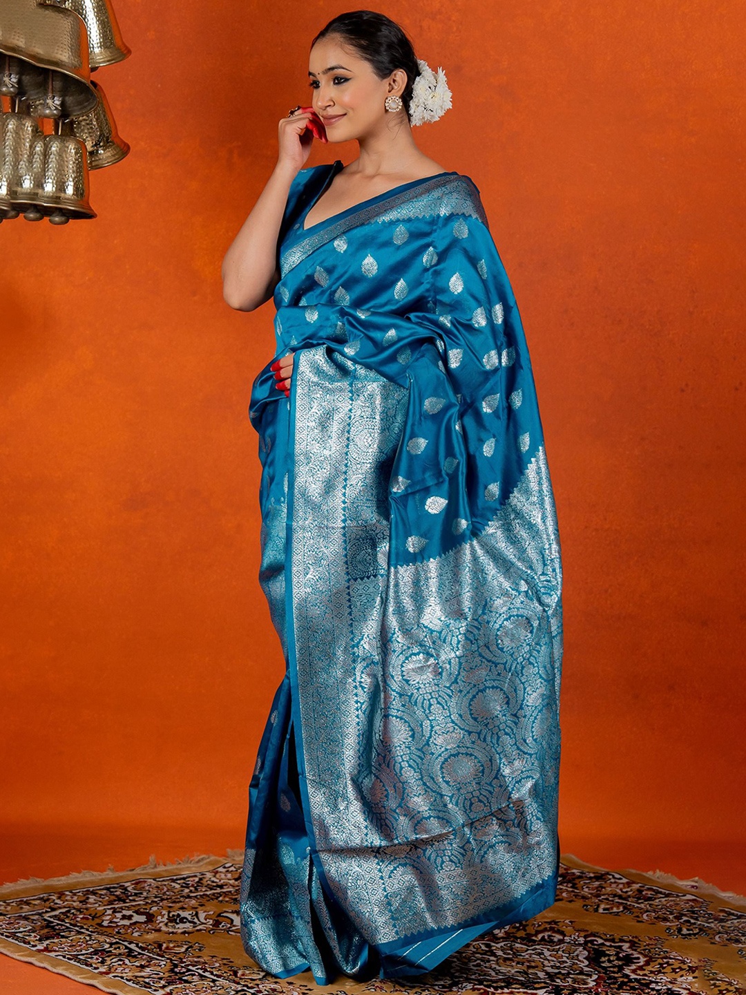 

Subham Woven Design Zari Banarasi Saree, Turquoise blue