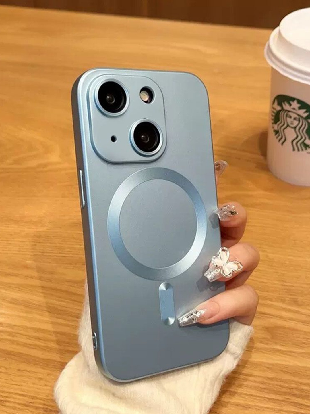 

Luxury Kase Solid Printed iPhone 15 Plus Back Case Mobile Accessories, Blue