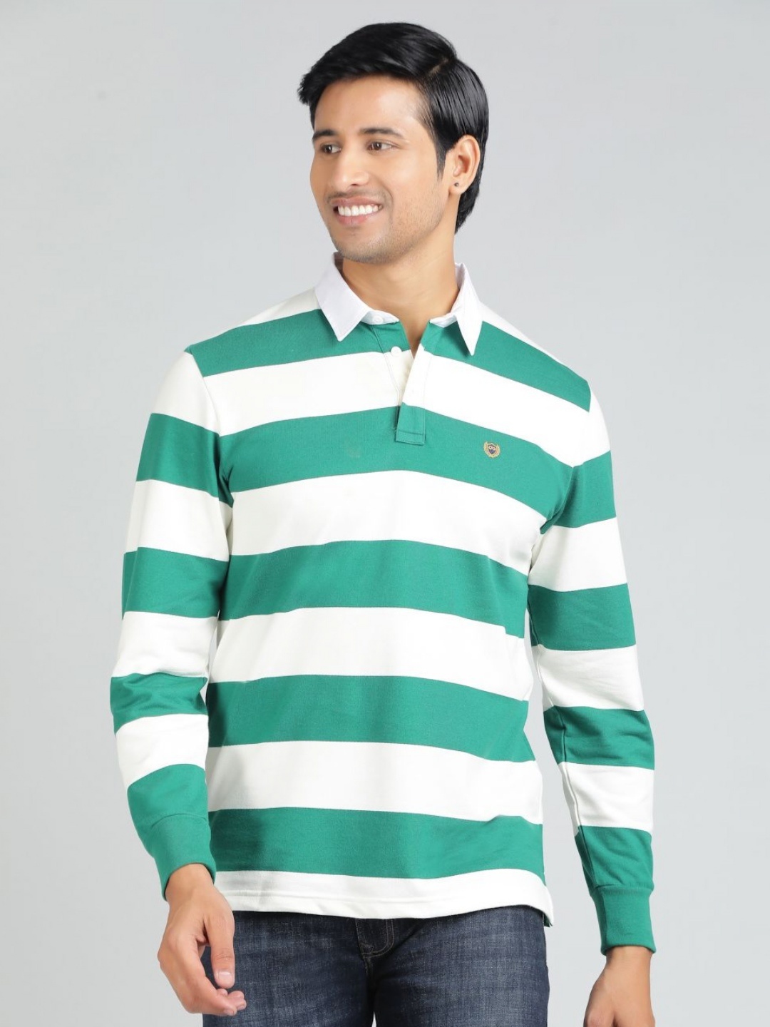 

JADE BLUE Men Striped Polo Collar Slim Fit T-shirt, Green