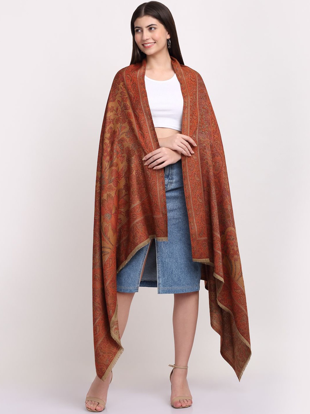 

KRAFT INDIA Women Floral Printed Shawl, Beige