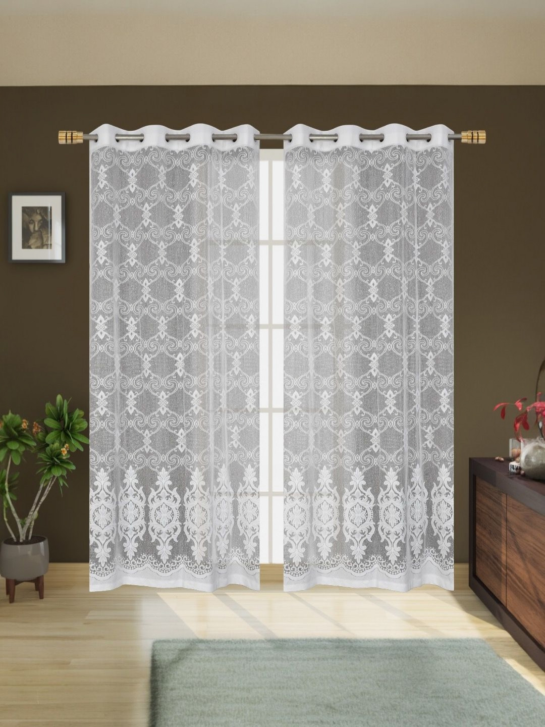 

BIGGER FISH White Set of 2 Sheer Long Door Curtain