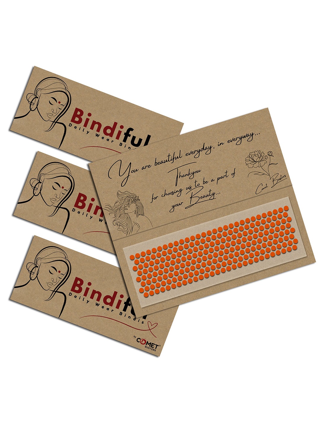 

Comet Busters Bindiful Set Of 3 Traditional Round Bindi - Orange