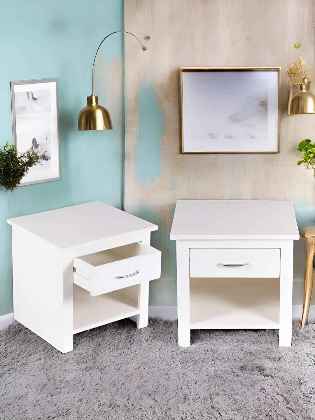 

Ikiriya 2-Pcs White Square-Shaped Bedside Tables