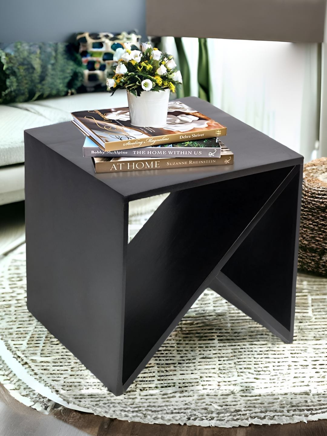 

Ikiriya Black Wood Contemporary Bedside Table