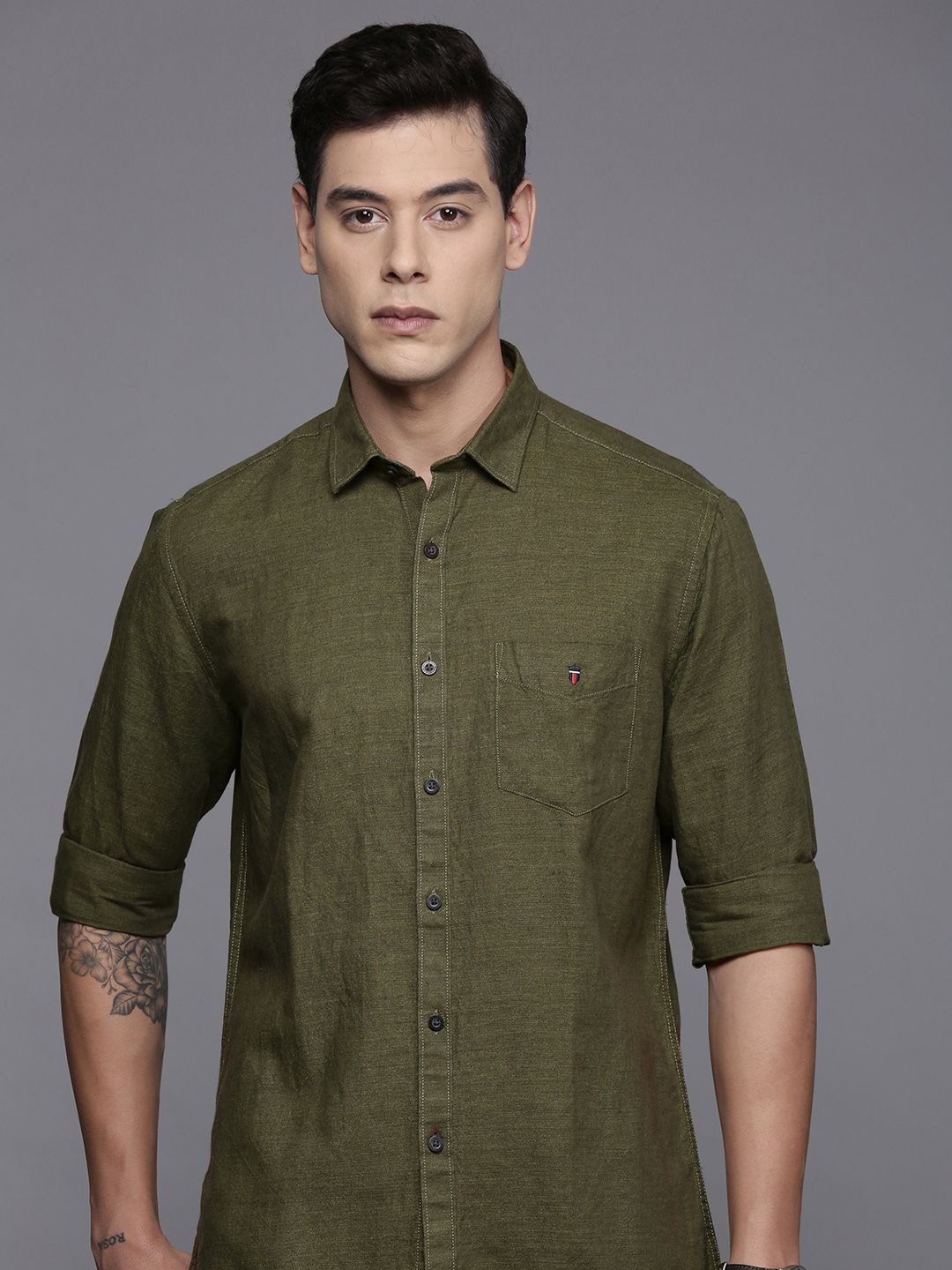 

Louis Philippe Sport Slim Fit Linen Cotton Shirt, Olive