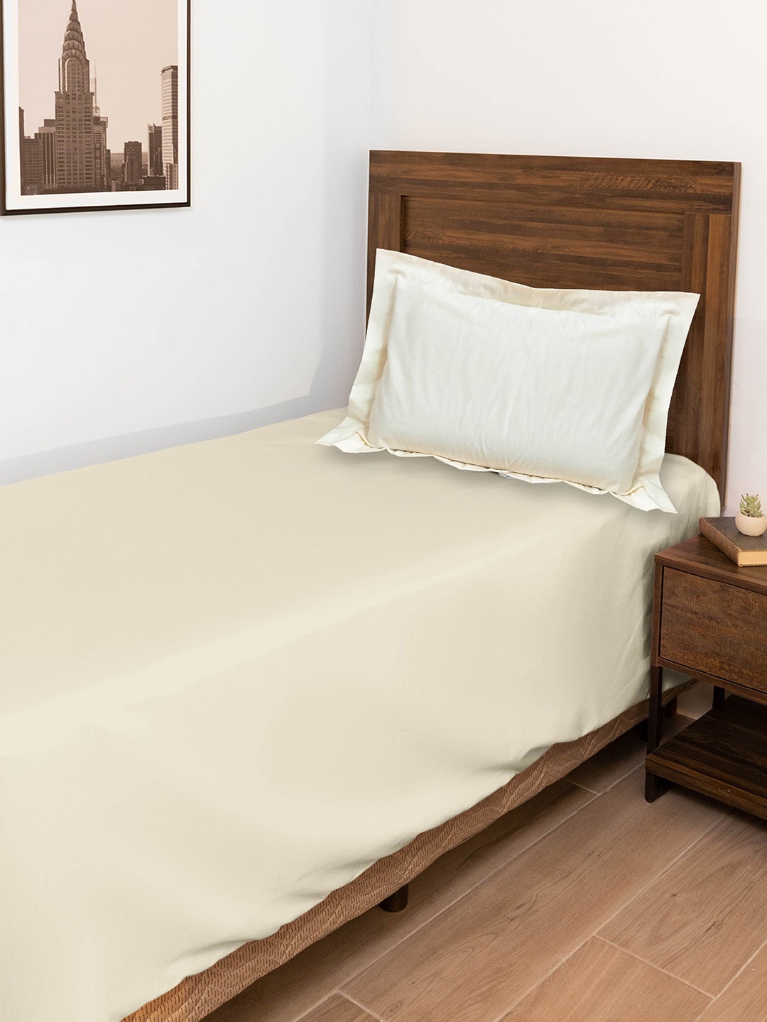 

10club Beige Cotton Single Bedsheet with 2 Pillow Covers 1.50 m X 2.20 m