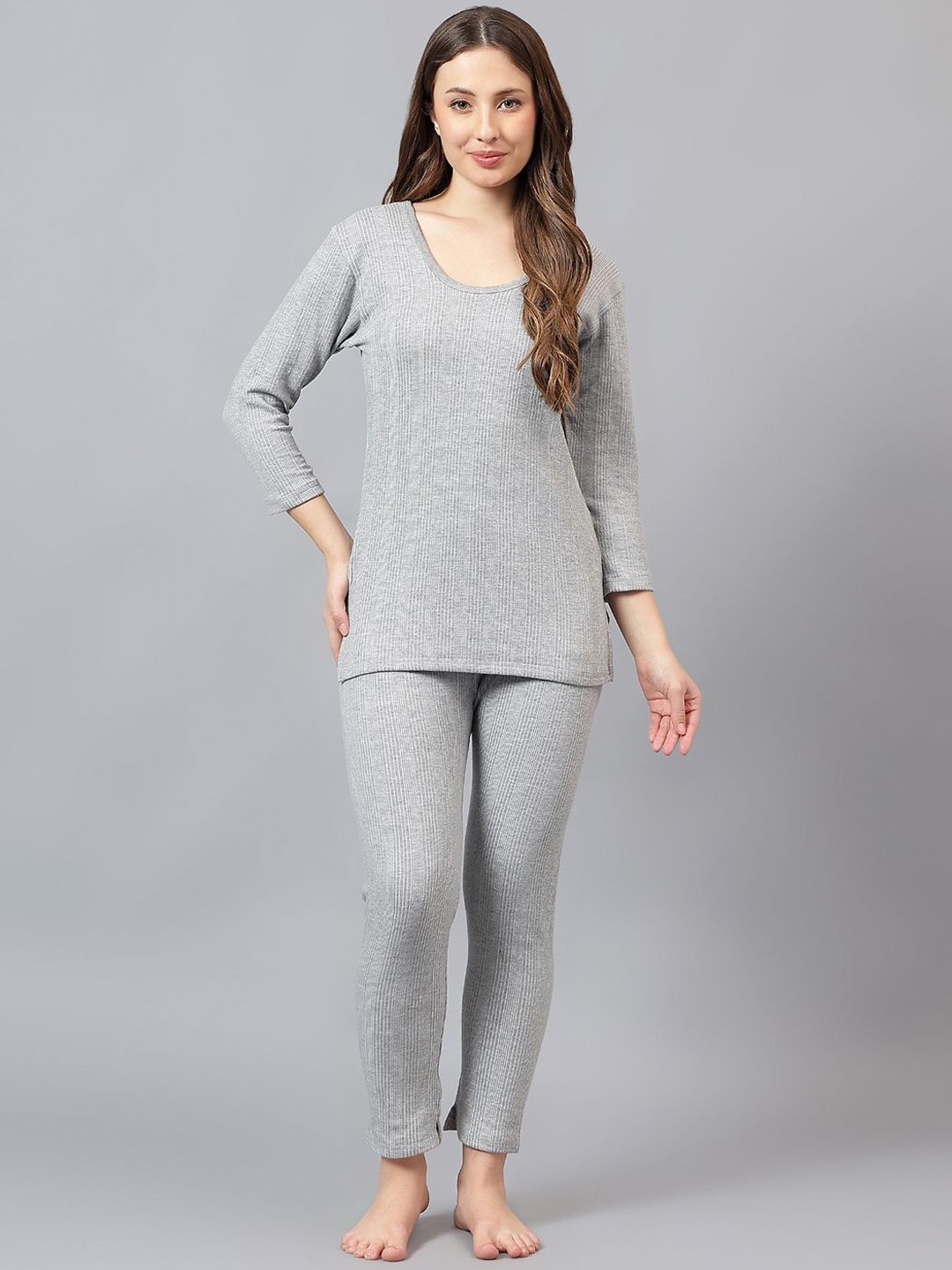 

JJAAGG T Women Round Neck Thermal Set, Grey melange